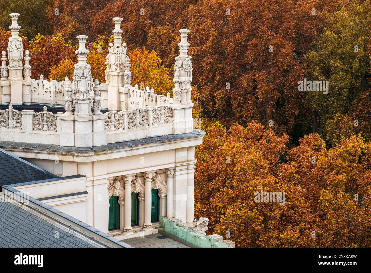 Vista panoramica del Parco del Retiro in autunno, Madrid, Spagna Foto Stock