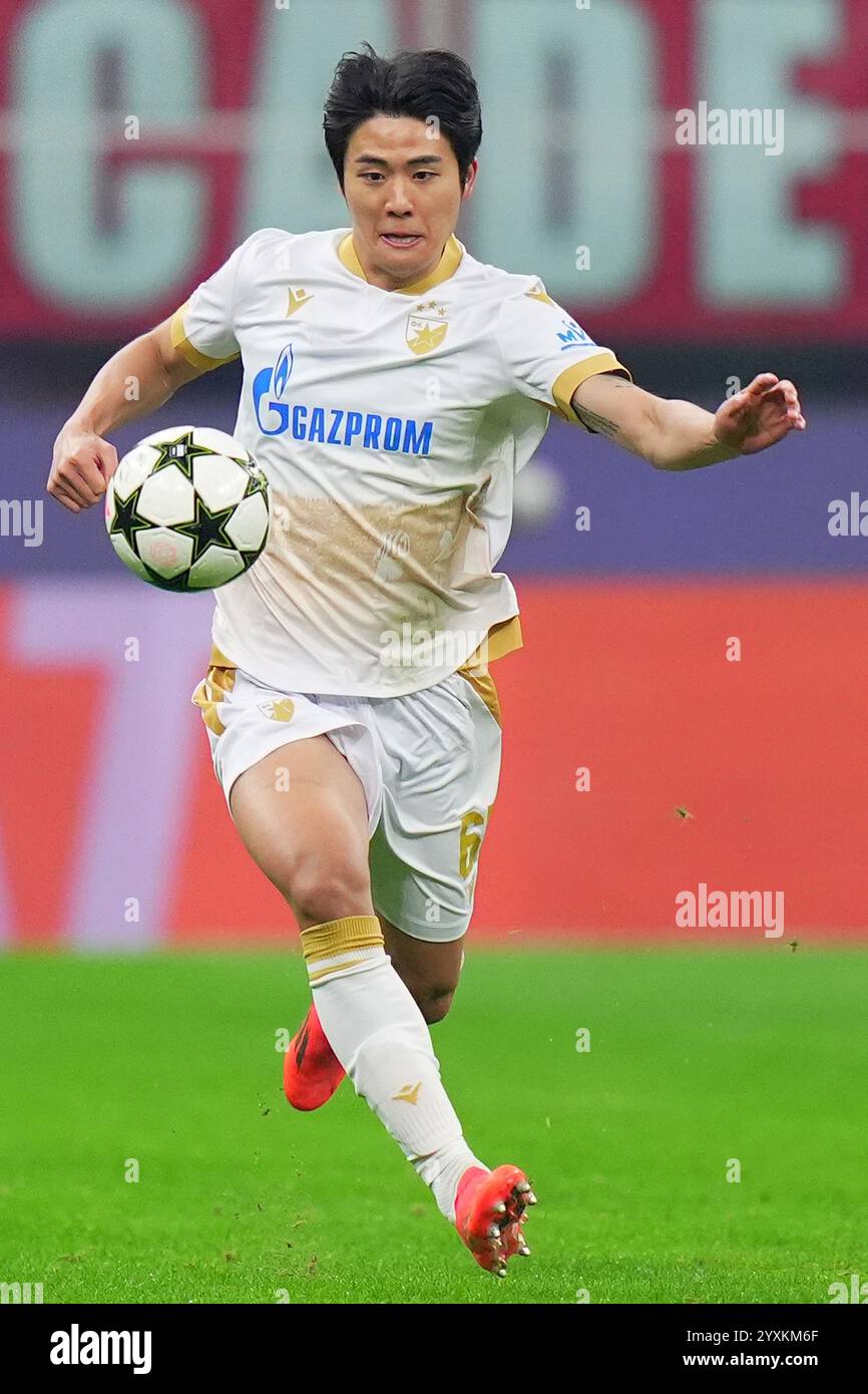 Milano, Italia. 11 dicembre 2024. Red Star's Seol Young-woo durante la partita di calcio di UEFA Champions League tra AC Milan e Crvena Zvezda allo Stadio San Siro di Milano, Italia settentrionale - mercoledì 11 dicembre 2024. Sport - calcio . (Foto di Spada/LaPresse) credito: LaPresse/Alamy Live News Foto Stock