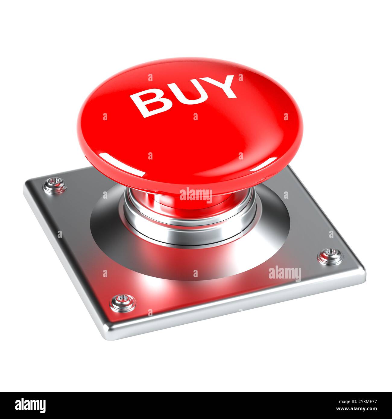 pulsante di acquisto rosso sfondo trasparente in attesa di essere premuto. 3d. Foto Stock