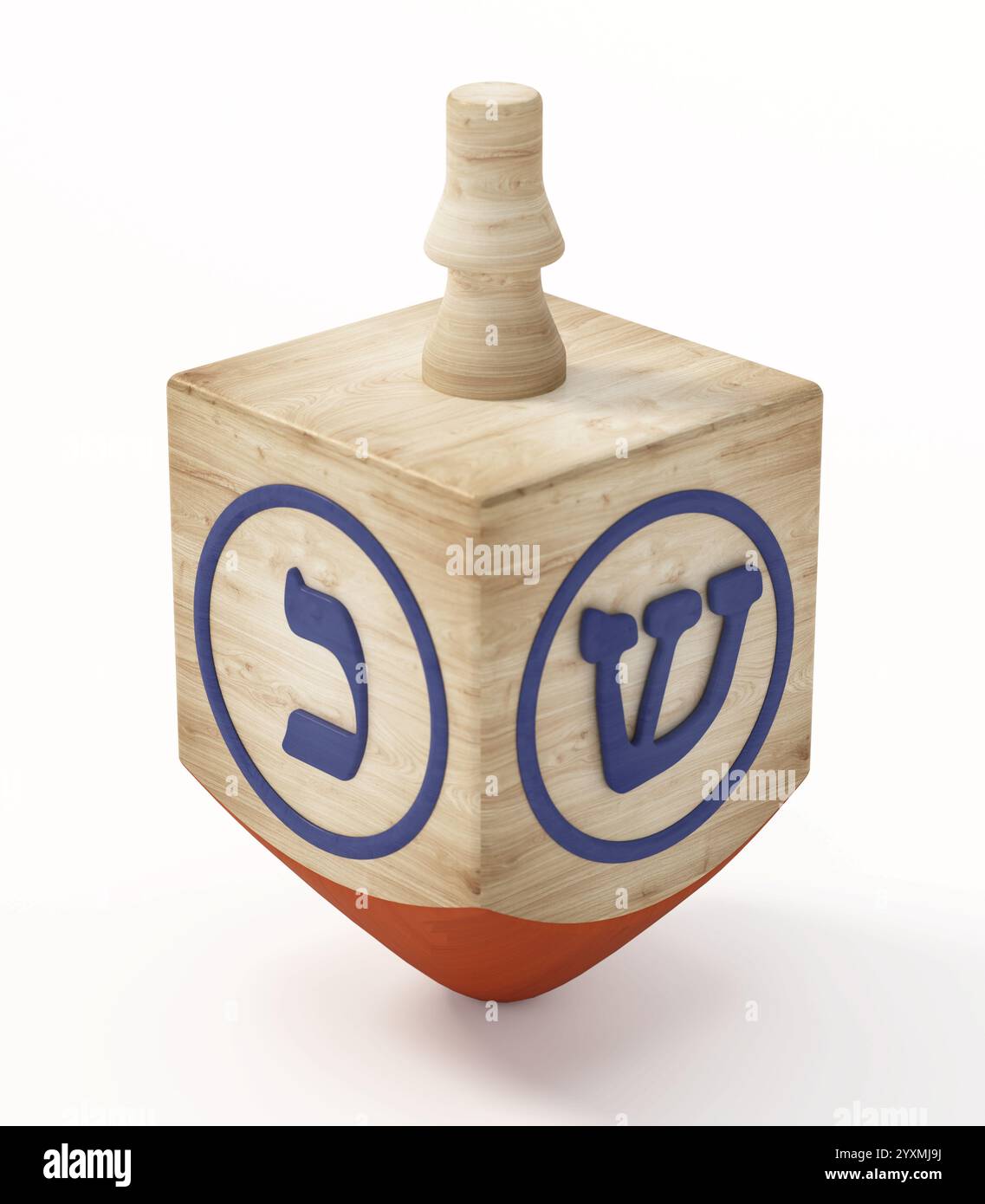 Hanukkah dreidel isolato su sfondo bianco. Illustrazione 3D. Foto Stock