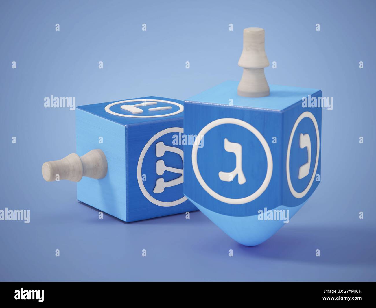 I sogni di Hanukkah sono isolati su sfondo blu. Illustrazione 3D. Foto Stock
