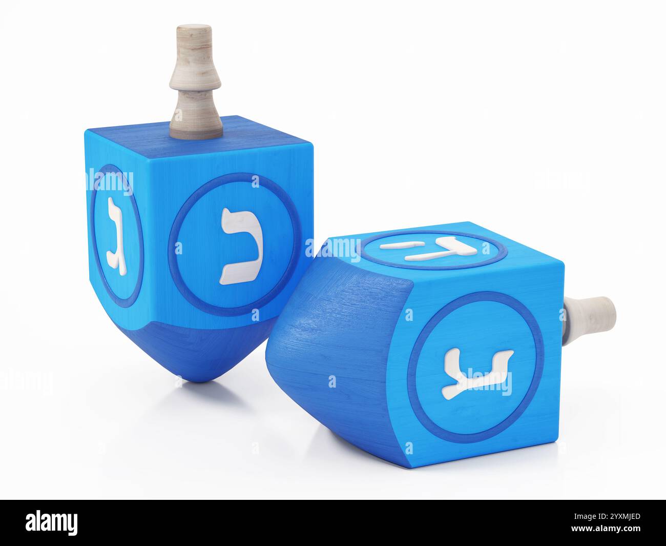 Hanukkah dreidel isolato su sfondo bianco. Illustrazione 3D. Foto Stock