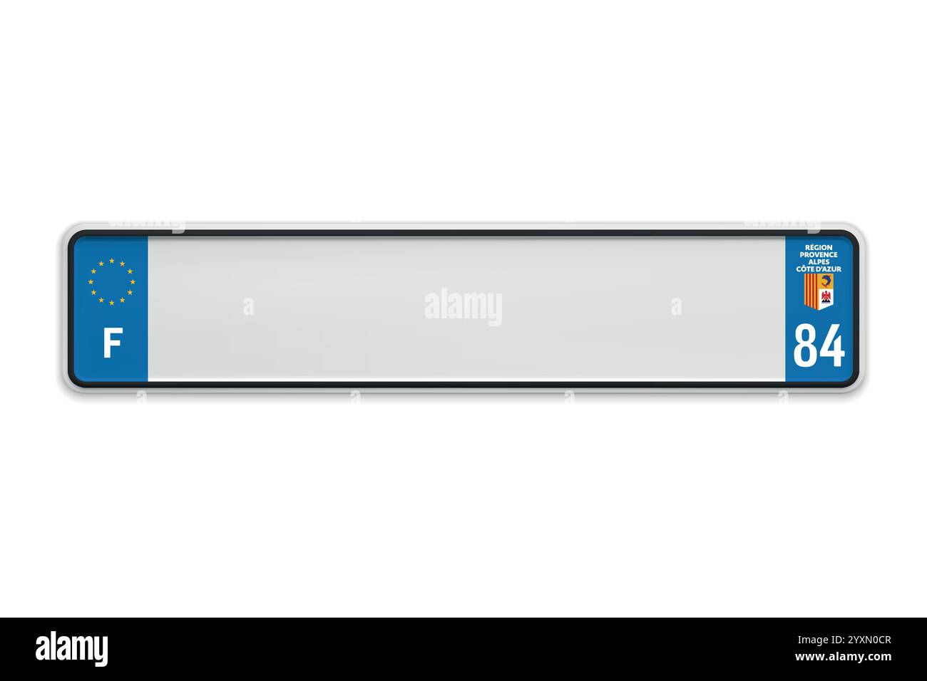Targa della vettura nuova della Francia. Patente di immatricolazione della regione francese Provence-Alpes-Cote d'Azur. Dimensioni standard europee Illustrazione Vettoriale