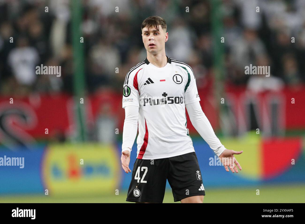 Varsavia, Polonia. 12 dicembre 2024. Sergio Barcia del Legia Warszawa visto durante la partita di UEFA Conference League 2024/2025 tra Legia Warszawa e FC Lugano allo stadio municipale Marshall Jozef Pilsudskis. Punteggio finale; Legia Warszawa 1 : 2 FC Lugano. (Foto di Grzegorz Wajda/SOPA Images/Sipa USA) credito: SIPA USA/Alamy Live News Foto Stock