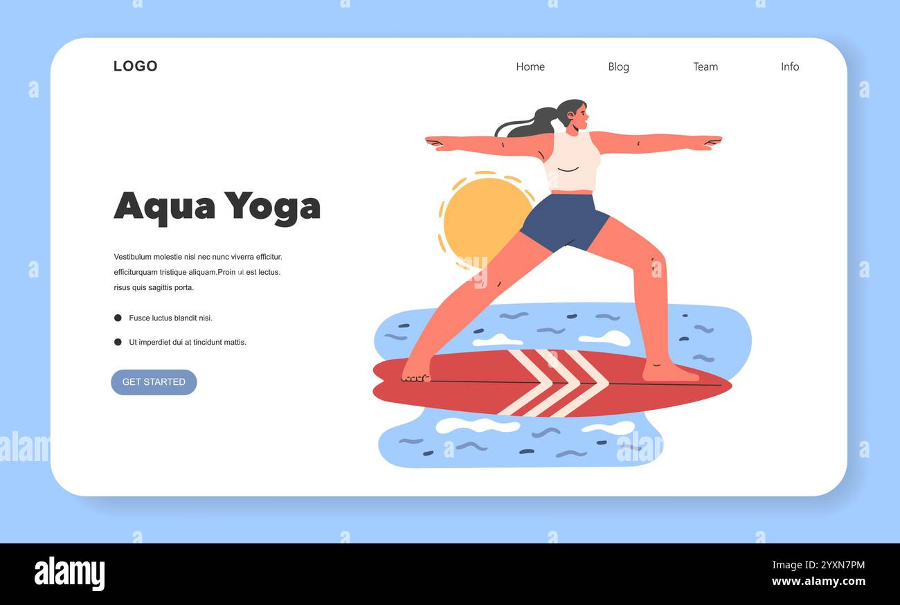 Concetto di benessere dell'acqua. Serena illustrazione di una donna che pratica Aqua yoga su un paddleboard, promuovendo fitness e tranquillità. Illustrazione vettoriale. Illustrazione Vettoriale