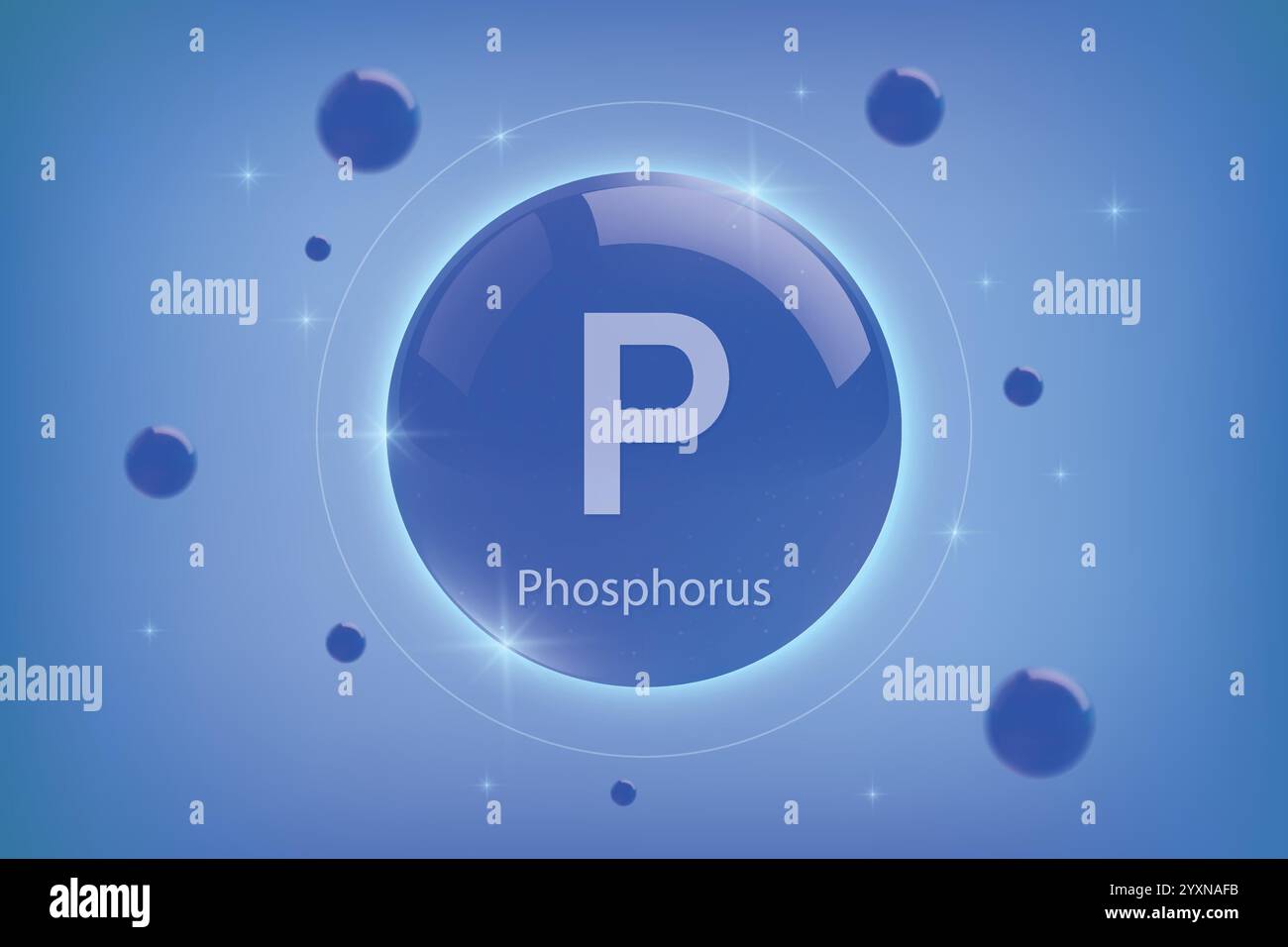 Icona blu fosforo. Capsula minerale essenziale con effetti brillanti per la salute delle ossa e dei pozzi. Perfetto per uso medico, cosmetico e nutrizionale Illustrazione Vettoriale