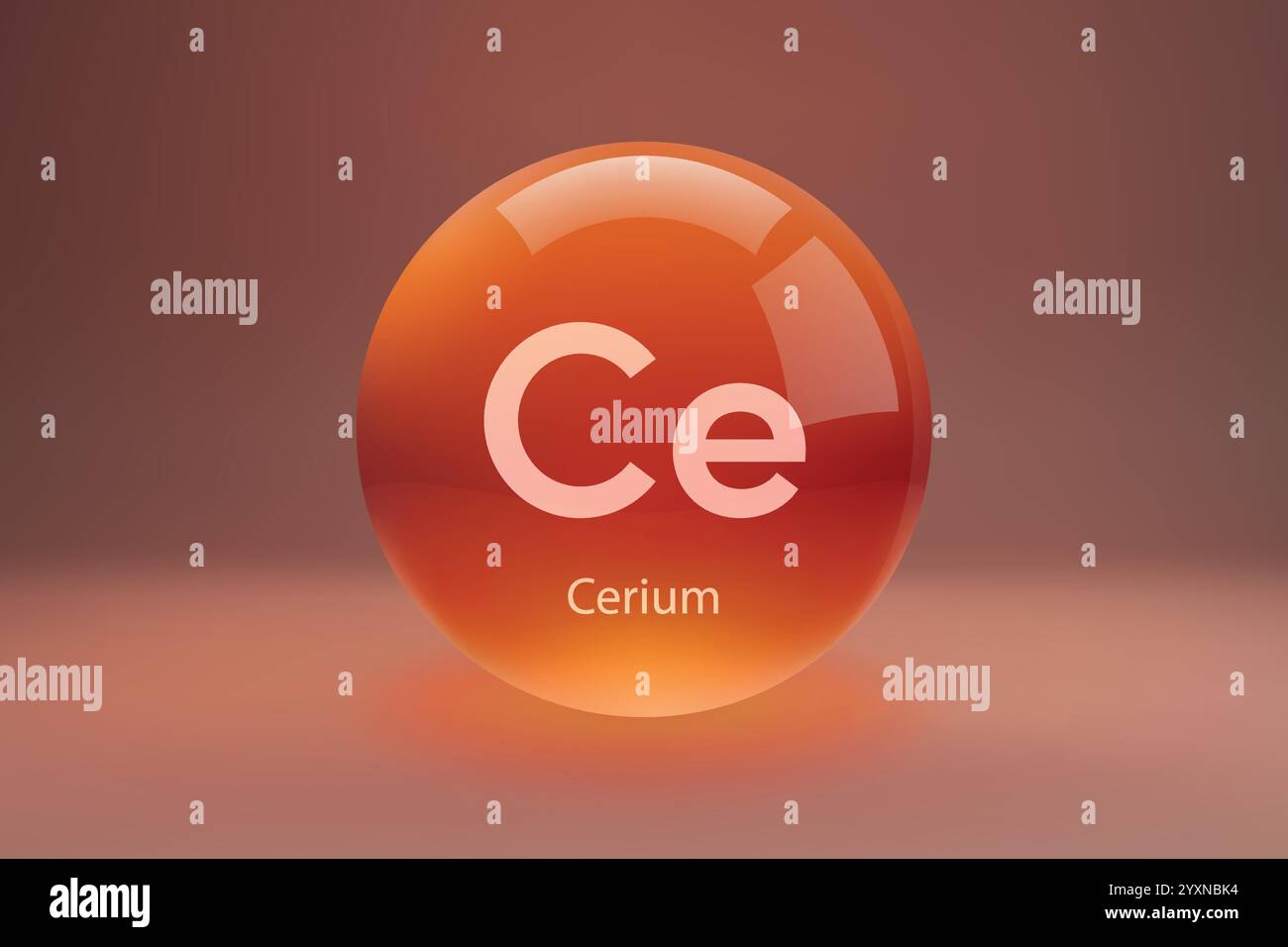 Sfera lucida con simbolo "CE" di cerio su sfondo graduato. Illustrazione Vettoriale