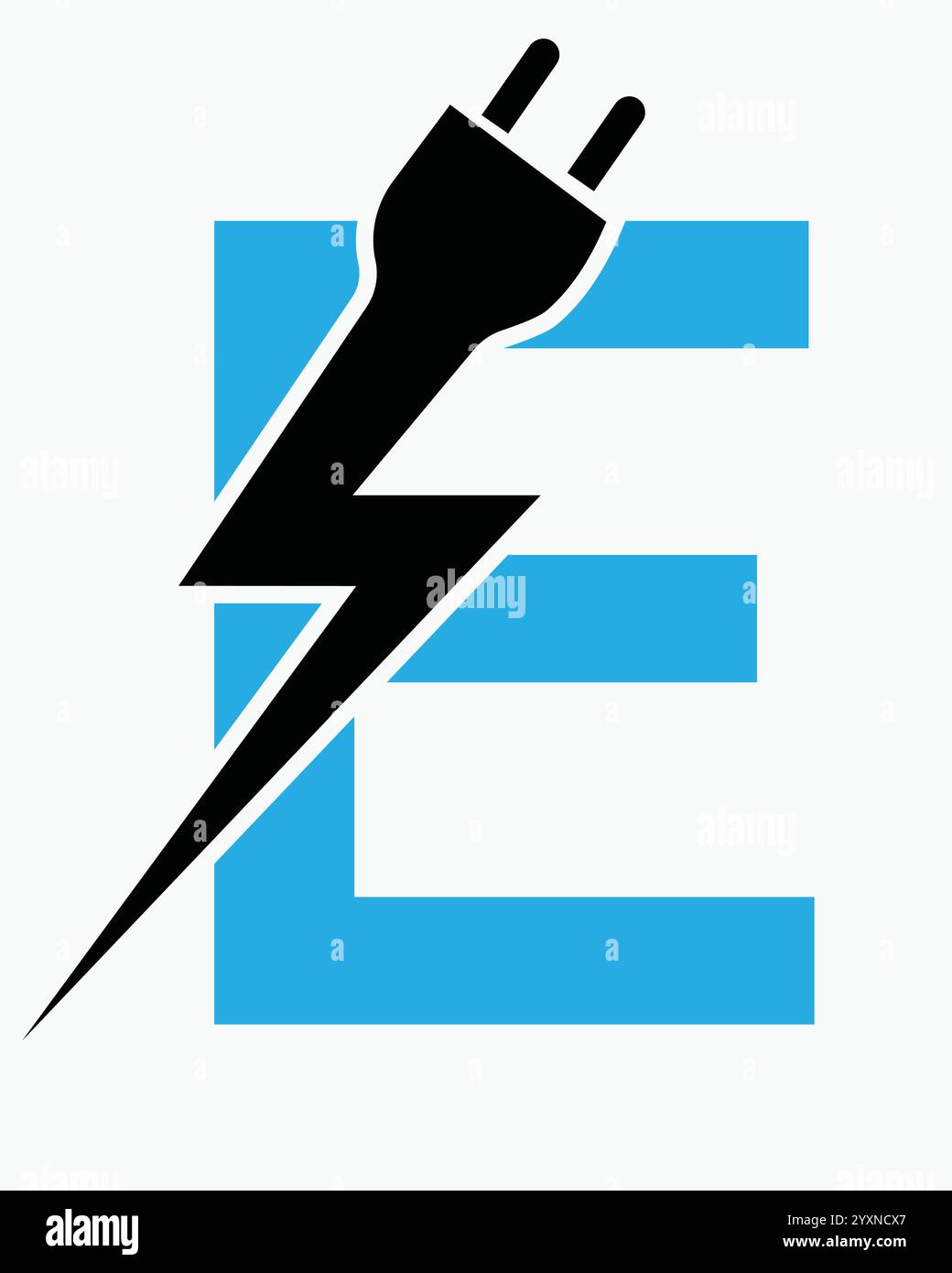 Lettera iniziale e Logo elettrico con modello vettoriale simbolo spina elettrica e alimentazione Illustrazione Vettoriale
