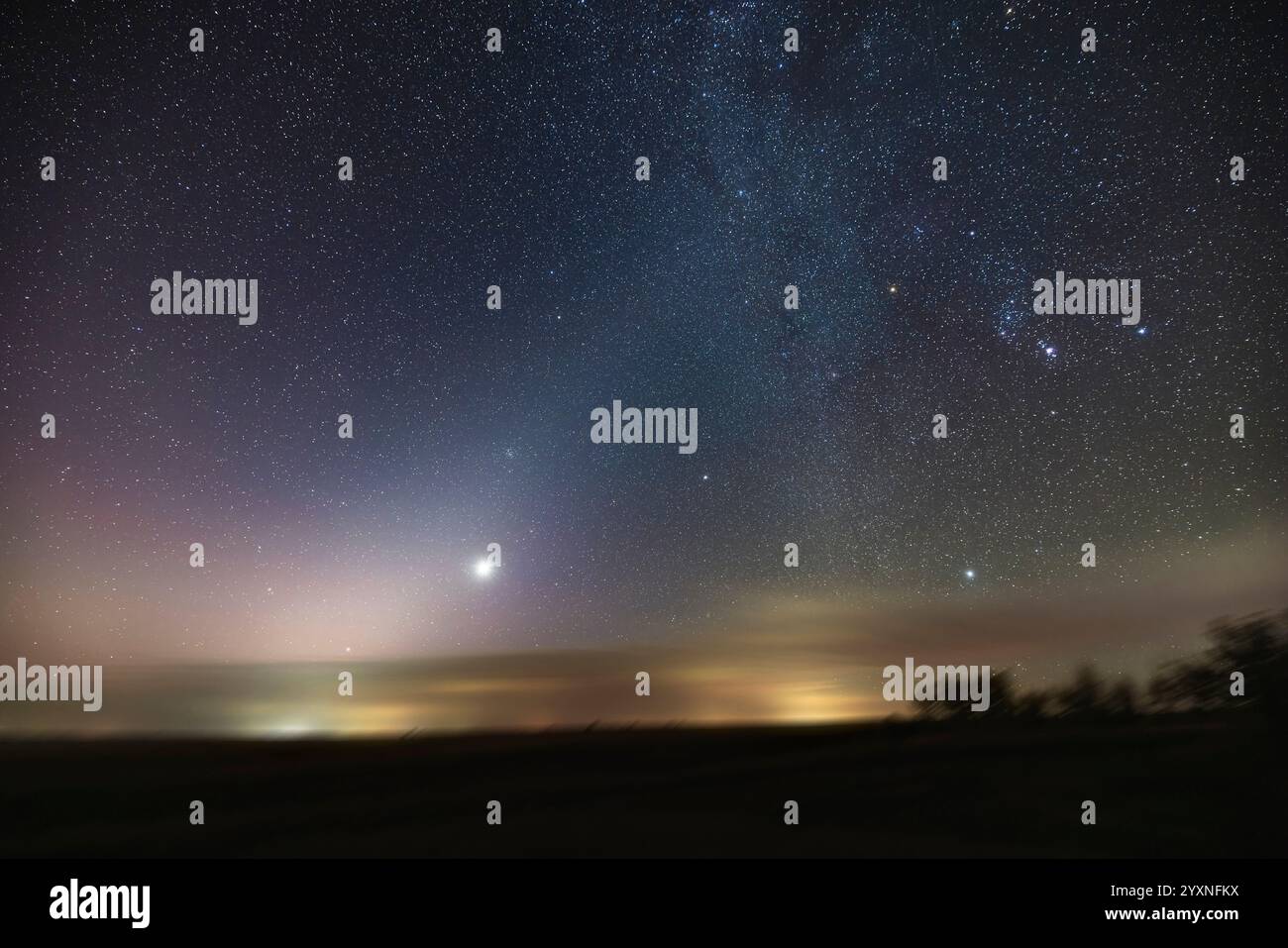 La luce zodiacale mattutina con Venere come stella mattutina appena sotto la luce. Foto Stock