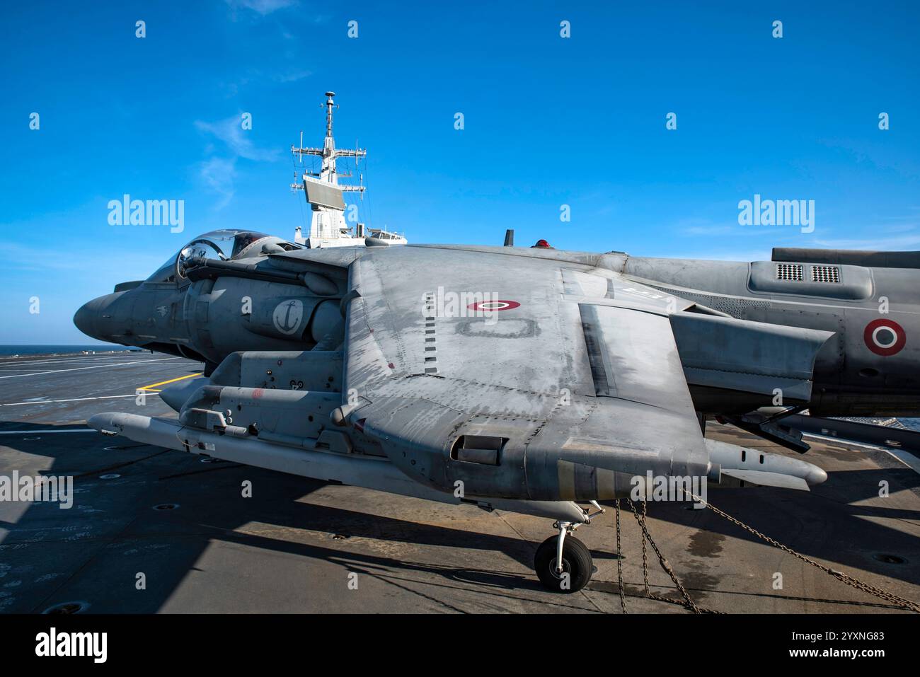 AV-8B+ Harrier II Plus della Marina militare italiana sul ponte di volo DELLA portaerei ITS Cavour. Foto Stock