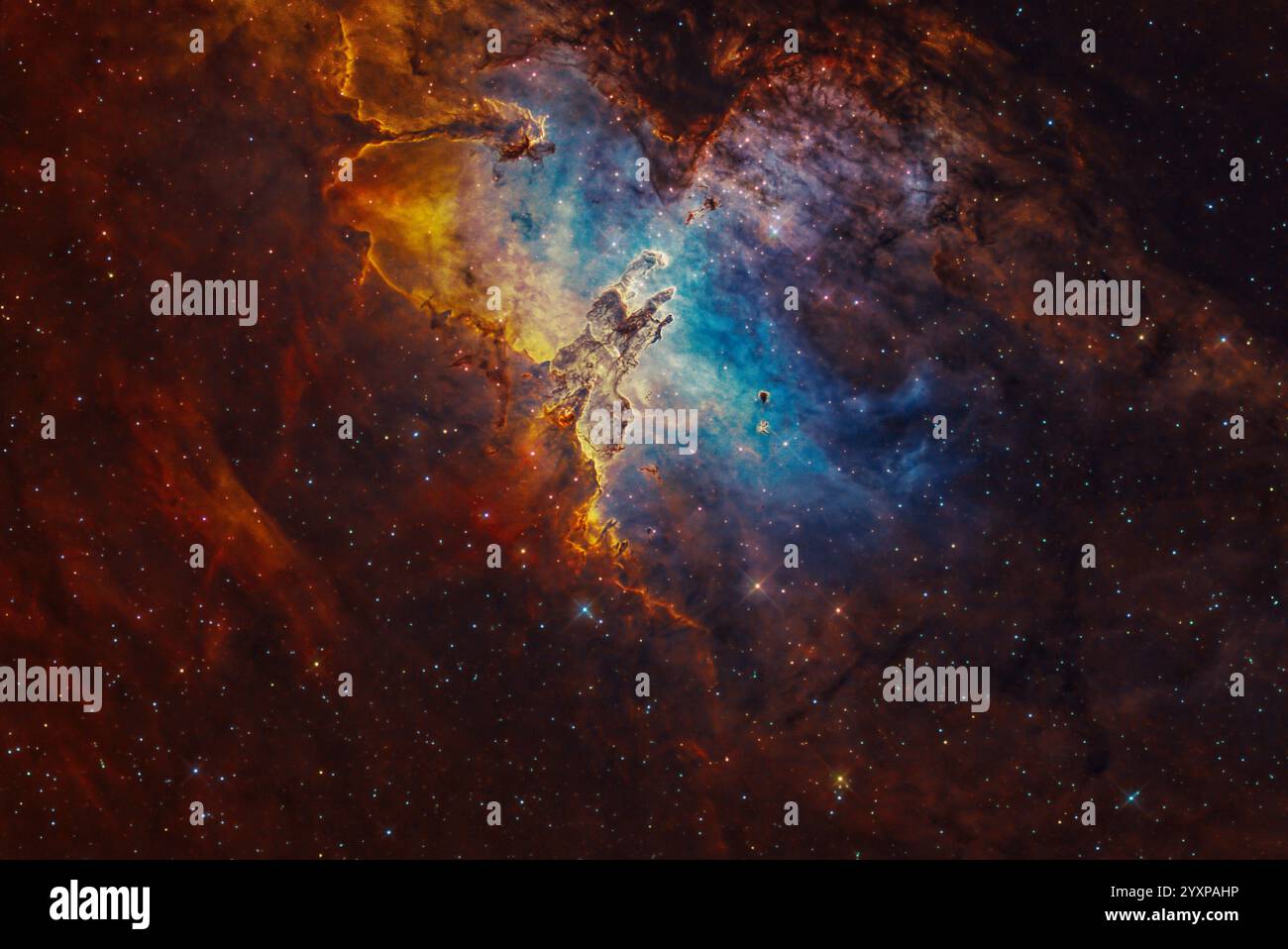 Messier 16 e i pilastri della creazione nella costellazione Serpens. Foto Stock