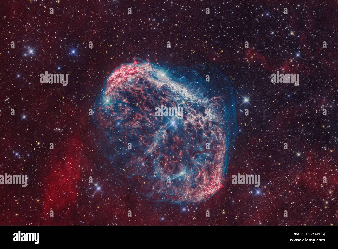 La nebulosa Crescent, NGC 6888, una nebulosa di emissione a Cygnus. Foto Stock