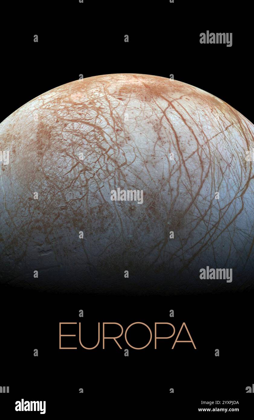 Poster del sistema solare Europa, la luna più grande di Giove. Foto Stock