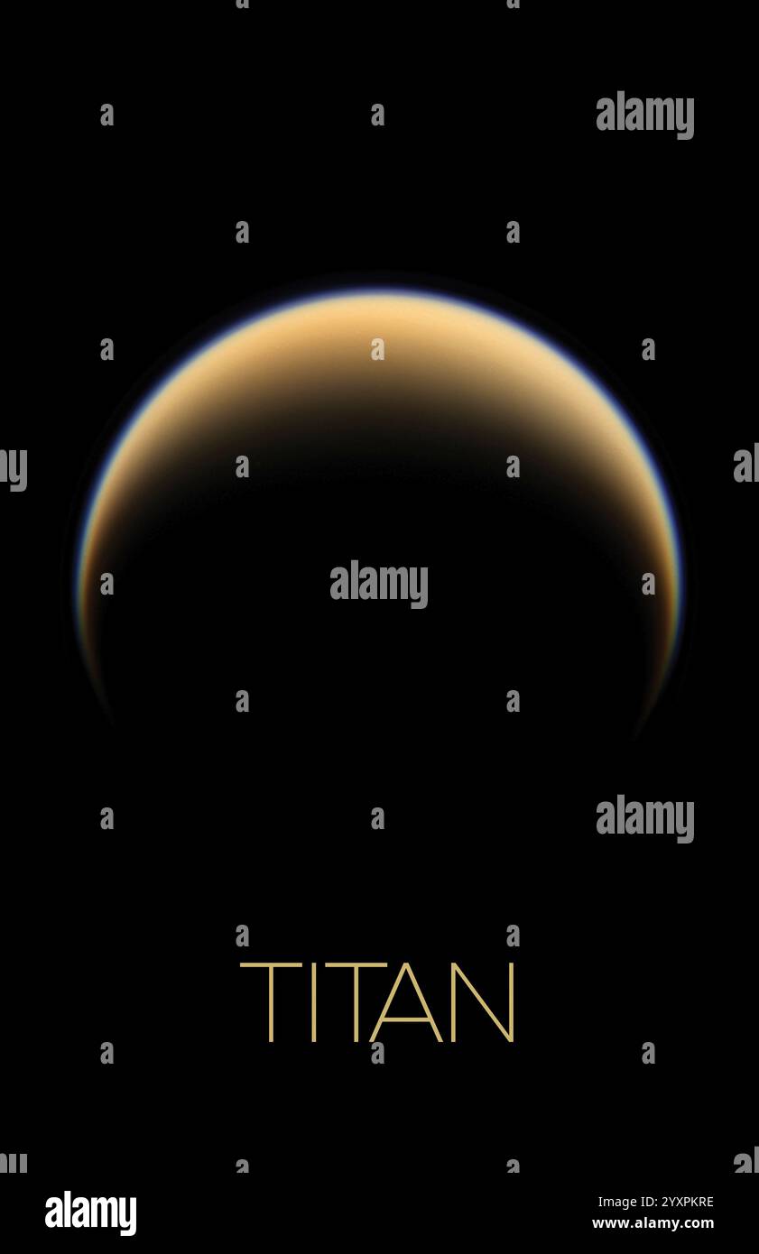 Poster del sistema solare di Titano, la luna più grande di Saturno. Foto Stock