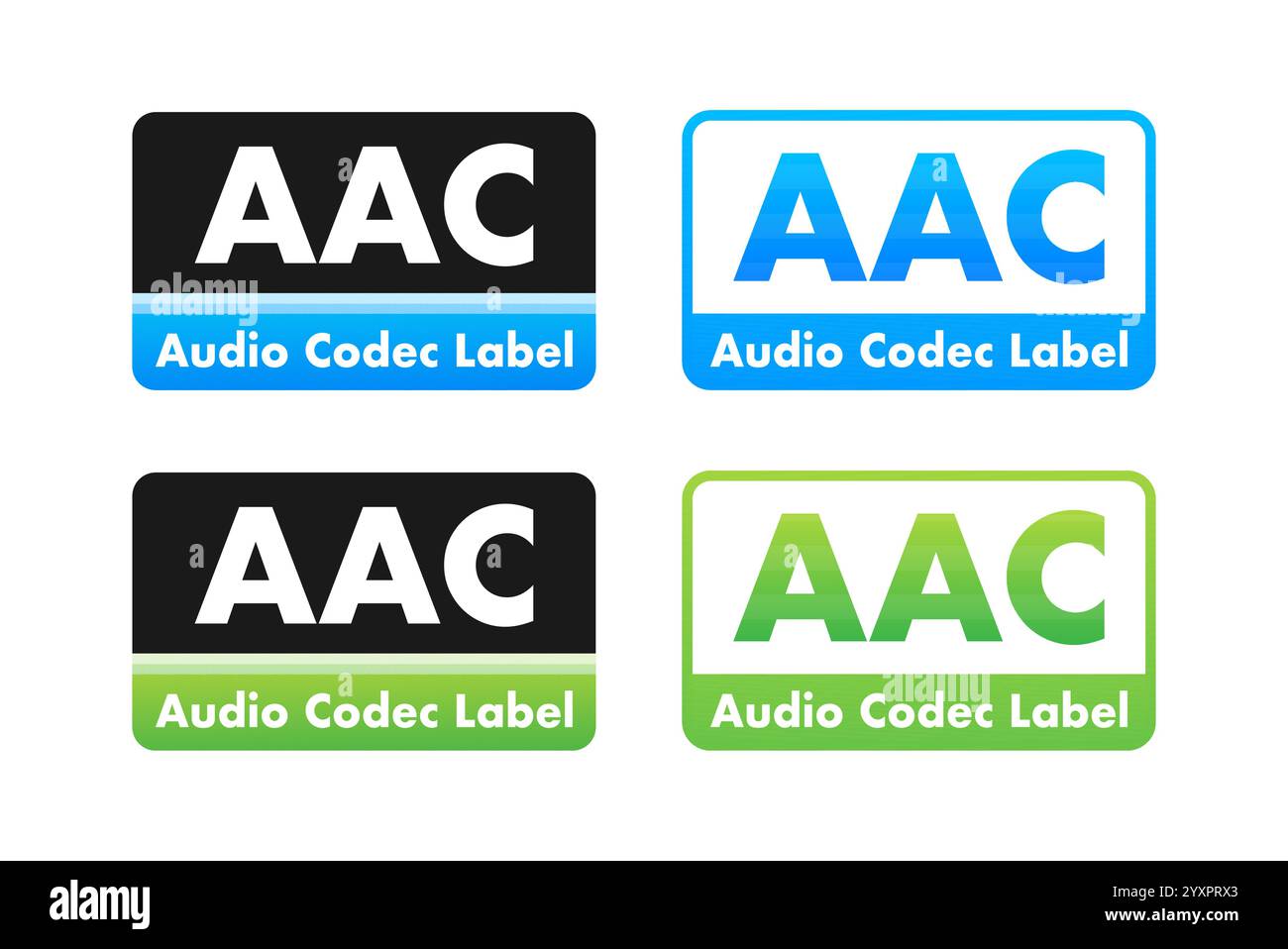 Etichetta di codifica audio avanzata in diversi colori che rappresentano il codec audio Illustrazione Vettoriale