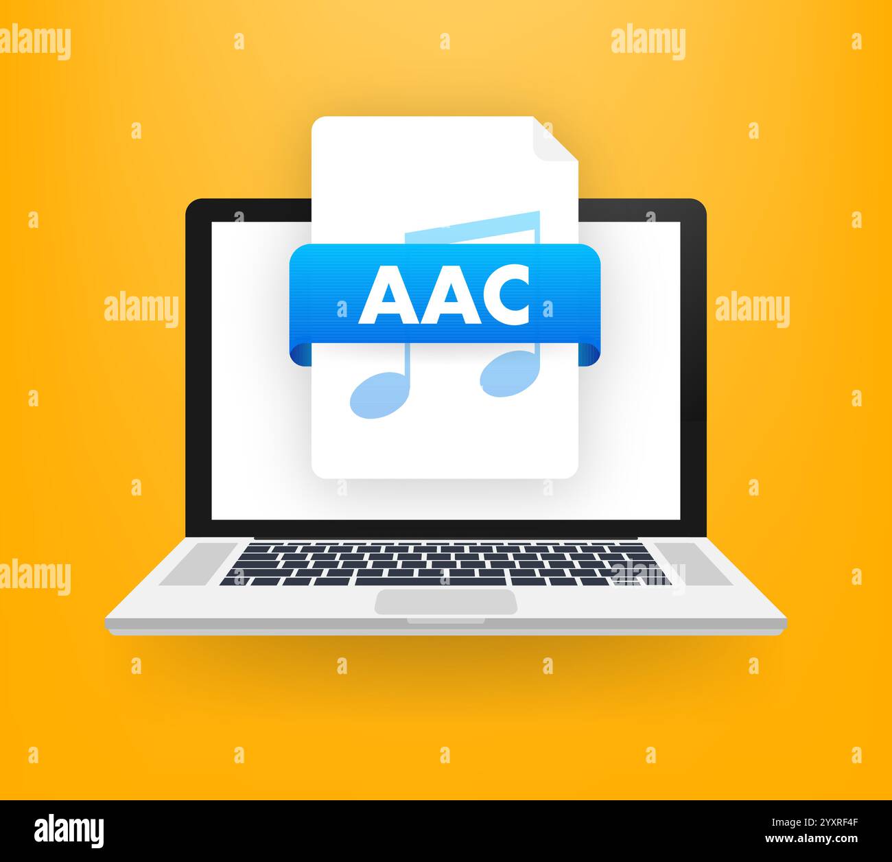 File AAC in riproduzione su un computer portatile, concetto di formato file audio Illustrazione Vettoriale