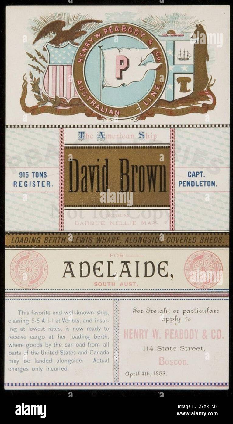 Carta di navigazione DAVID BROWN Clipper per Adelaide 10697615. Foto Stock