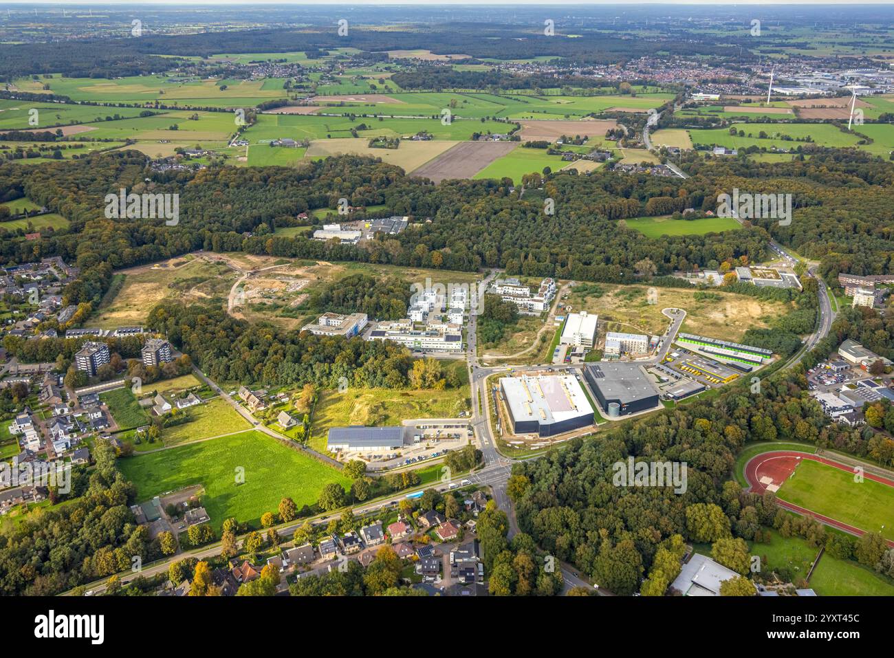 Vista aerea, nuovo sviluppo dell'ex caserma Moritz-von-Nassau, area di costruzione Georg-Elser-Straße, nuovo residenziale Moritz-von-Nassau-Straße Foto Stock