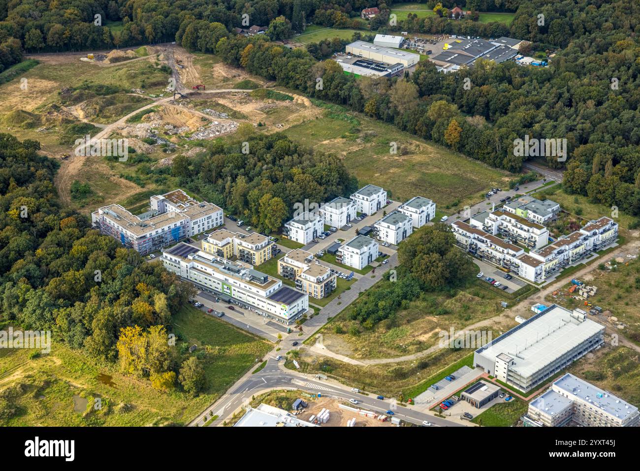 Vista aerea, nuovo sviluppo dell'ex caserma Moritz-von-Nassau, nuova area residenziale Moritz-von-Nassau-Straße, Emmerich, Emmerich am Rhein, North R Foto Stock