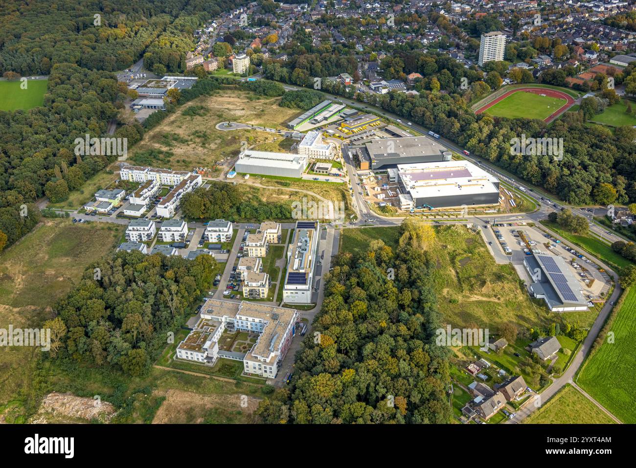 Vista aerea, nuovo sviluppo dell'ex caserma Moritz-von-Nassau, area di costruzione Georg-Elser-Straße, nuovo residenziale Moritz-von-Nassau-Straße Foto Stock