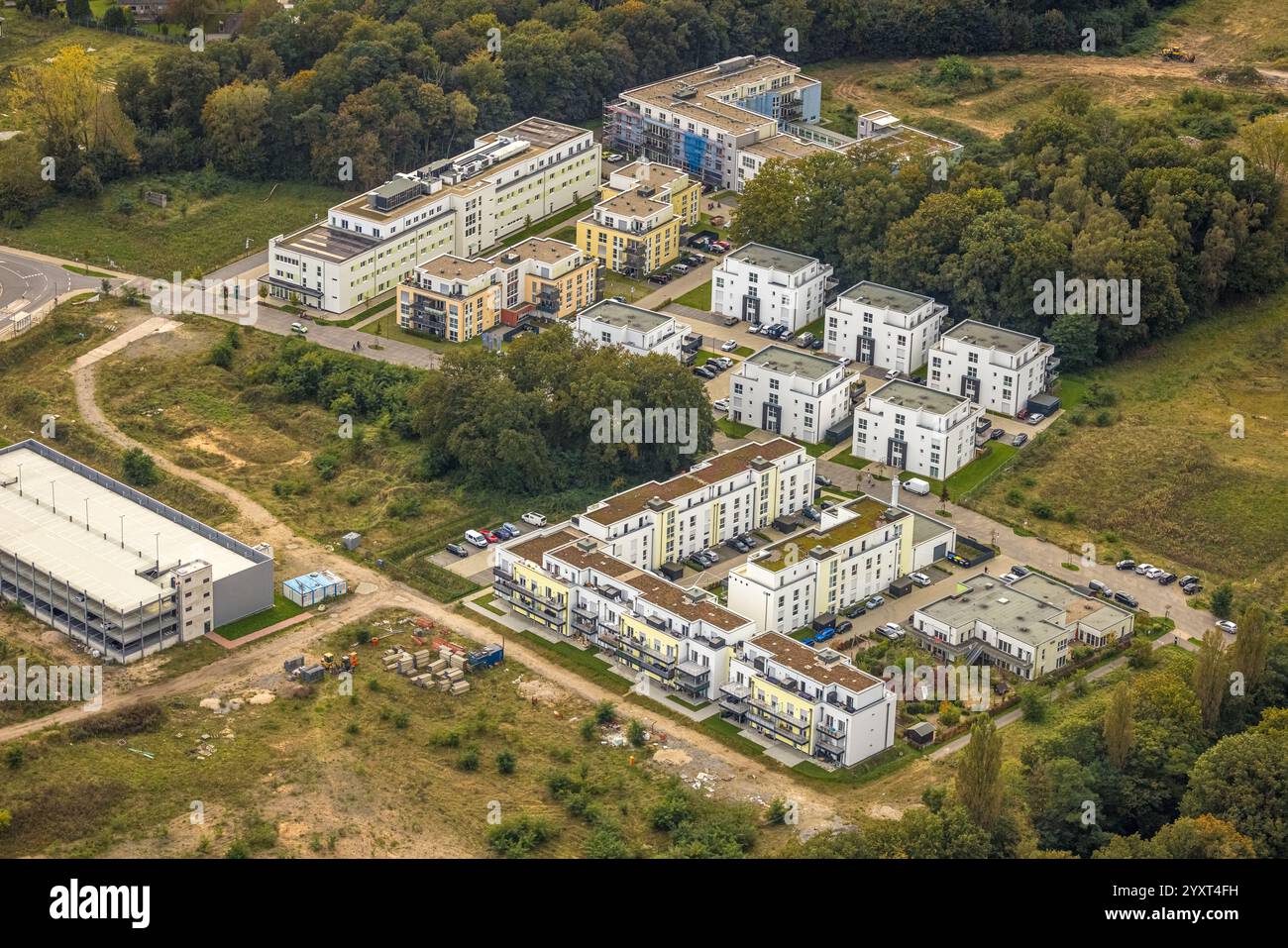 Vista aerea, nuovo sviluppo dell'ex caserma Moritz-von-Nassau, area di costruzione Georg-Elser-Straße, nuovo residenziale Moritz-von-Nassau-Straße Foto Stock