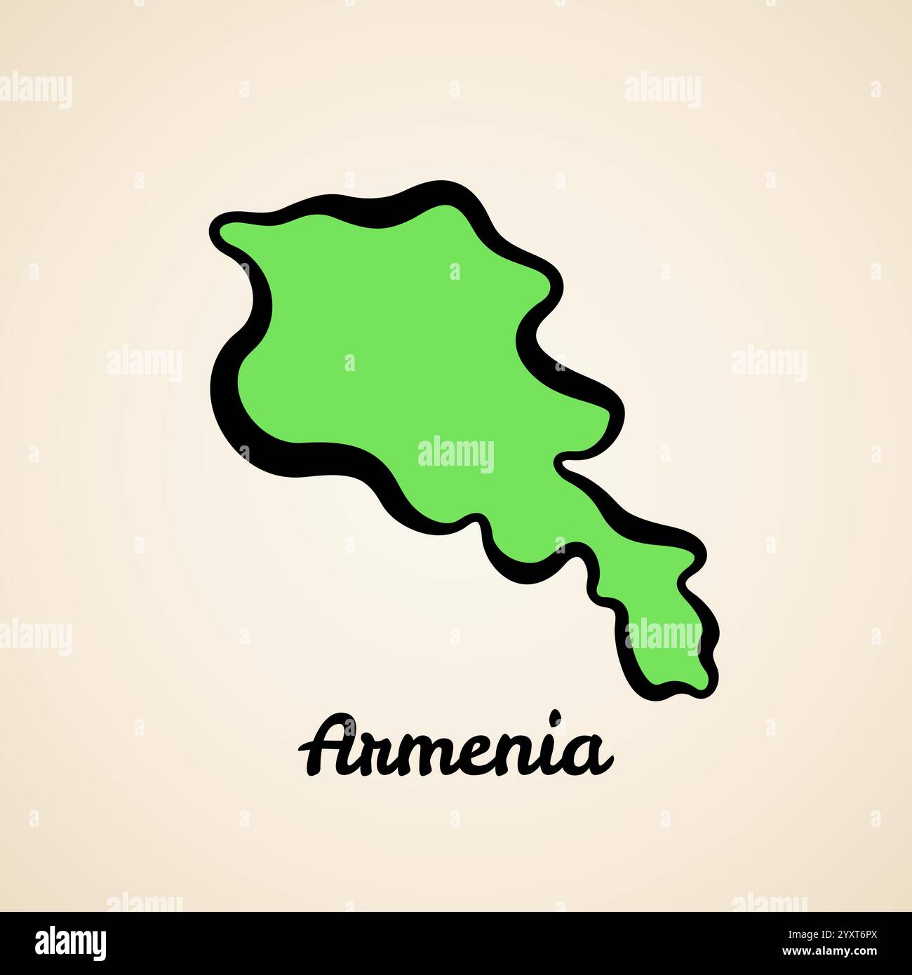Mappa verde semplificata dell'Armenia con contorno nero. Illustrazione Vettoriale