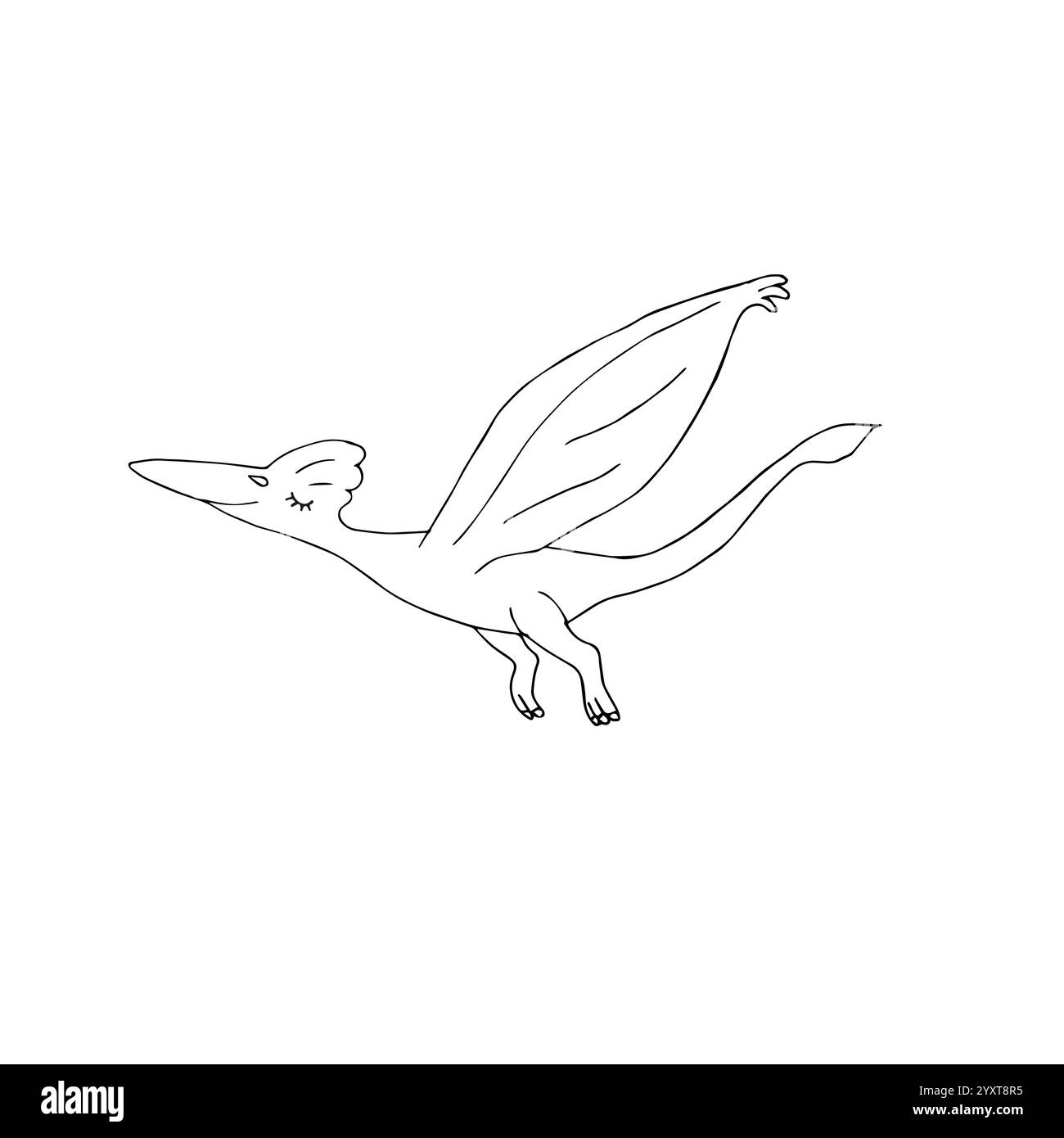 Disegno vettoriale disegnato a mano di un dinosauro pterodattilo volante isolato su sfondo bianco Illustrazione Vettoriale