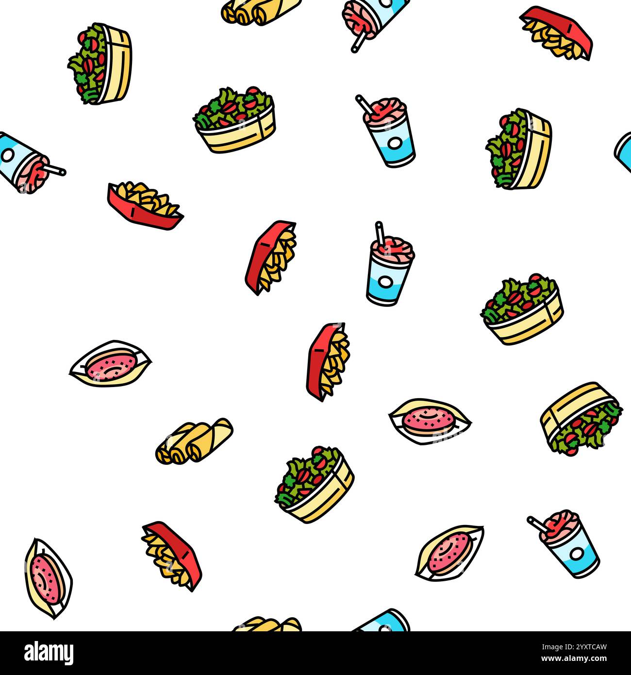 hamburger fast food, hamburger, pizza, fantasia senza cuciture Illustrazione Vettoriale