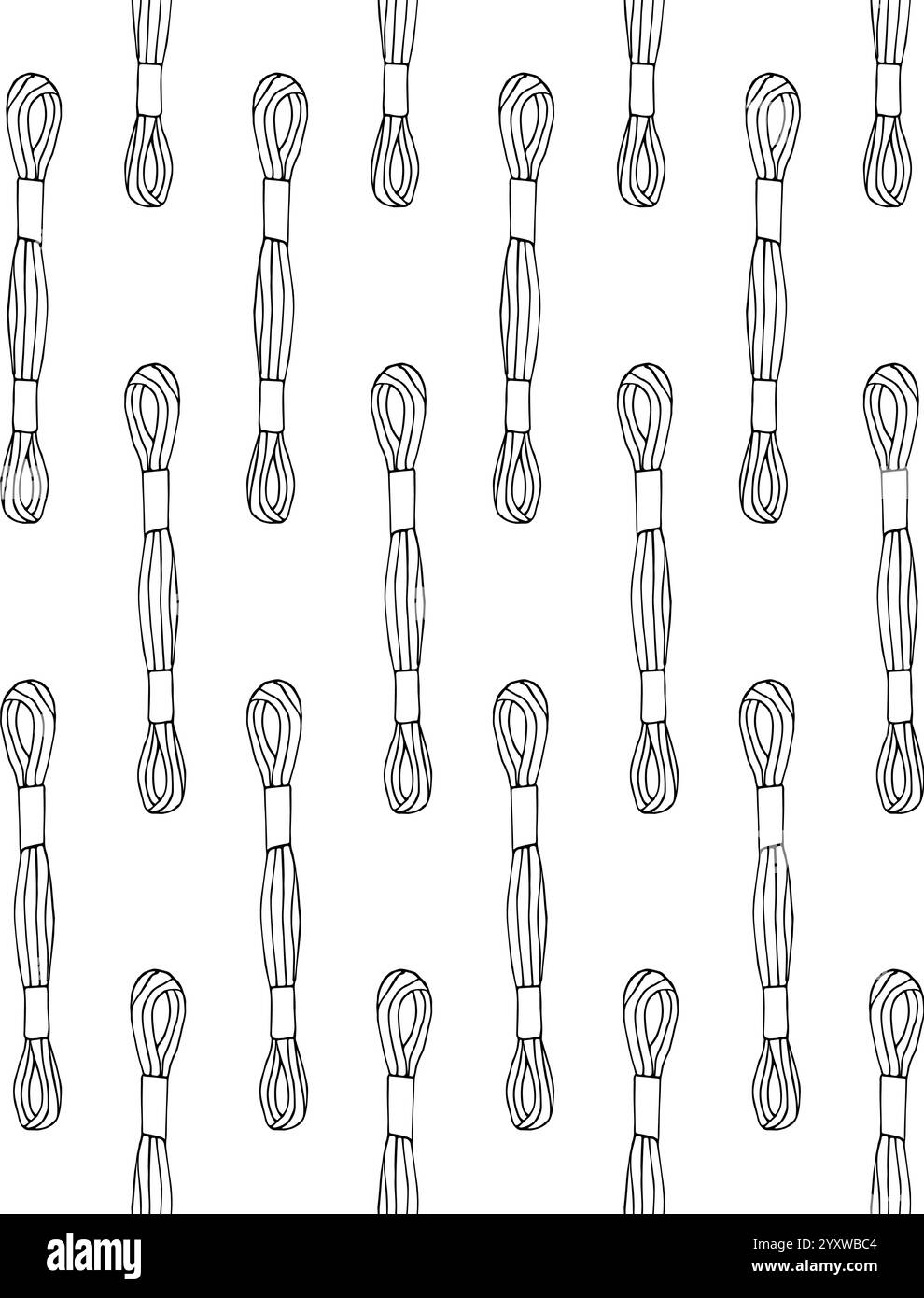 Modello vettoriale senza giunzioni di fili di filo interdentale disegnati a mano su sfondo bianco Illustrazione Vettoriale