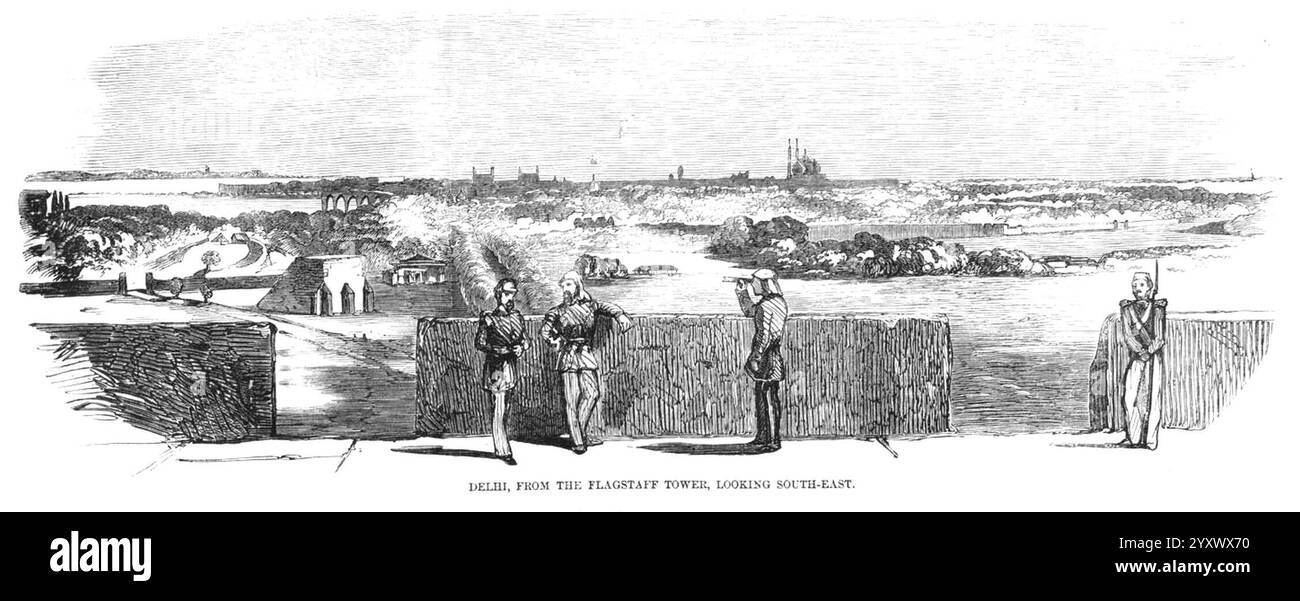 Delhi, dalla Flagstaff Tower, guardando verso sud-est - ILN 1857. Foto Stock