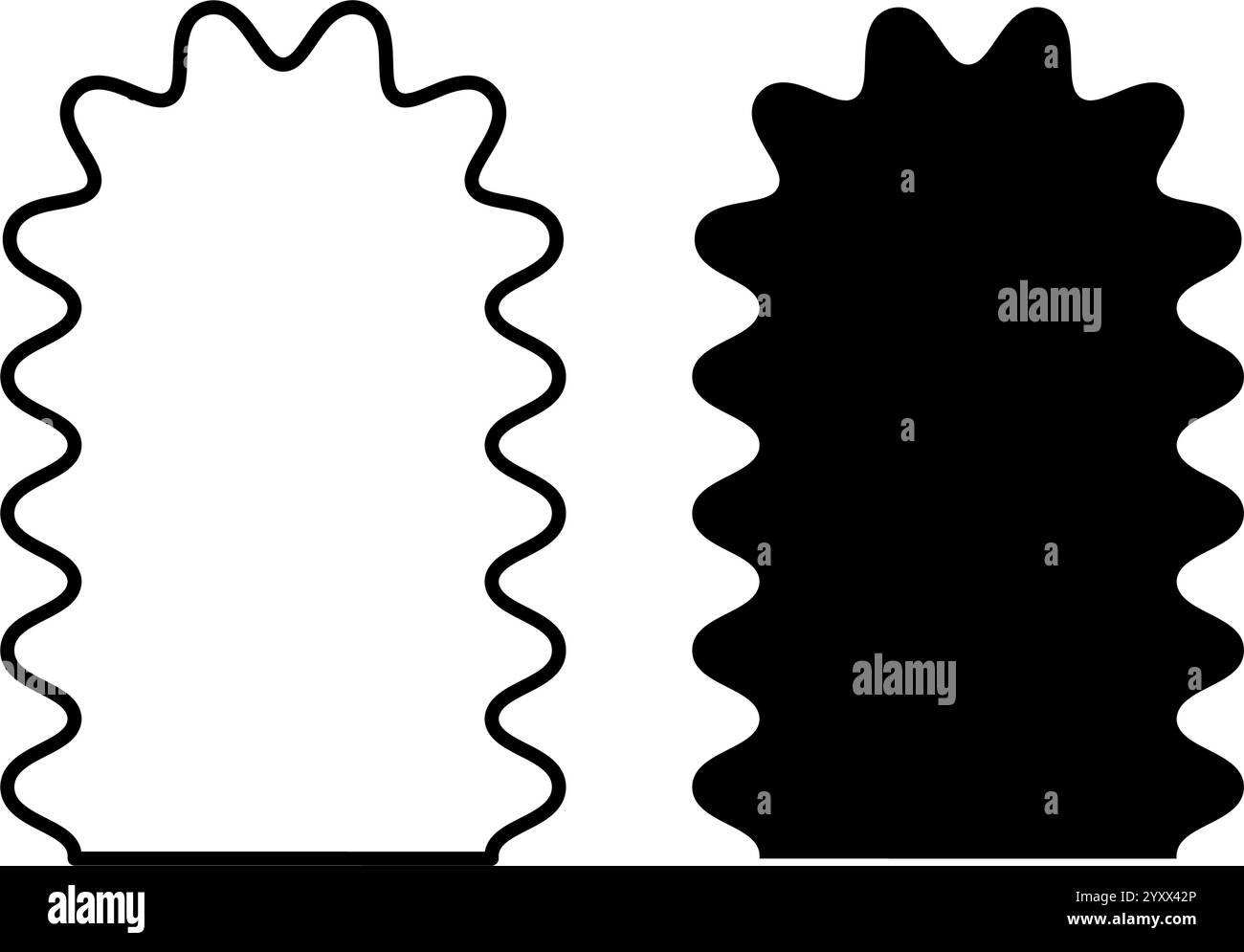 Struttura ad arco e forma con bordi ondulati. Arcate curvate con bordi smerlati. Finestre o specchi, portali o porte, caselle di testo vuote isolate su sfondo bianco. Illustrazione grafica vettoriale. Illustrazione Vettoriale