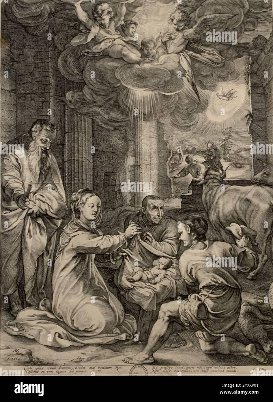 Die Anbetung der Hirten, Hendrick Goltzius. Foto Stock