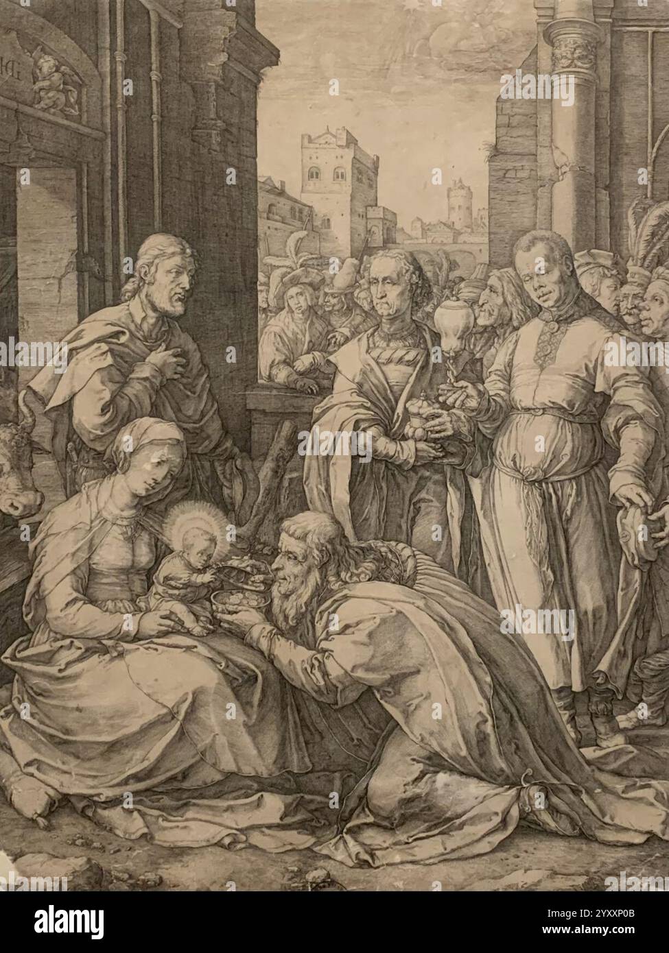 Die Anbetung der Könige, Hendrick Goltzius. Foto Stock