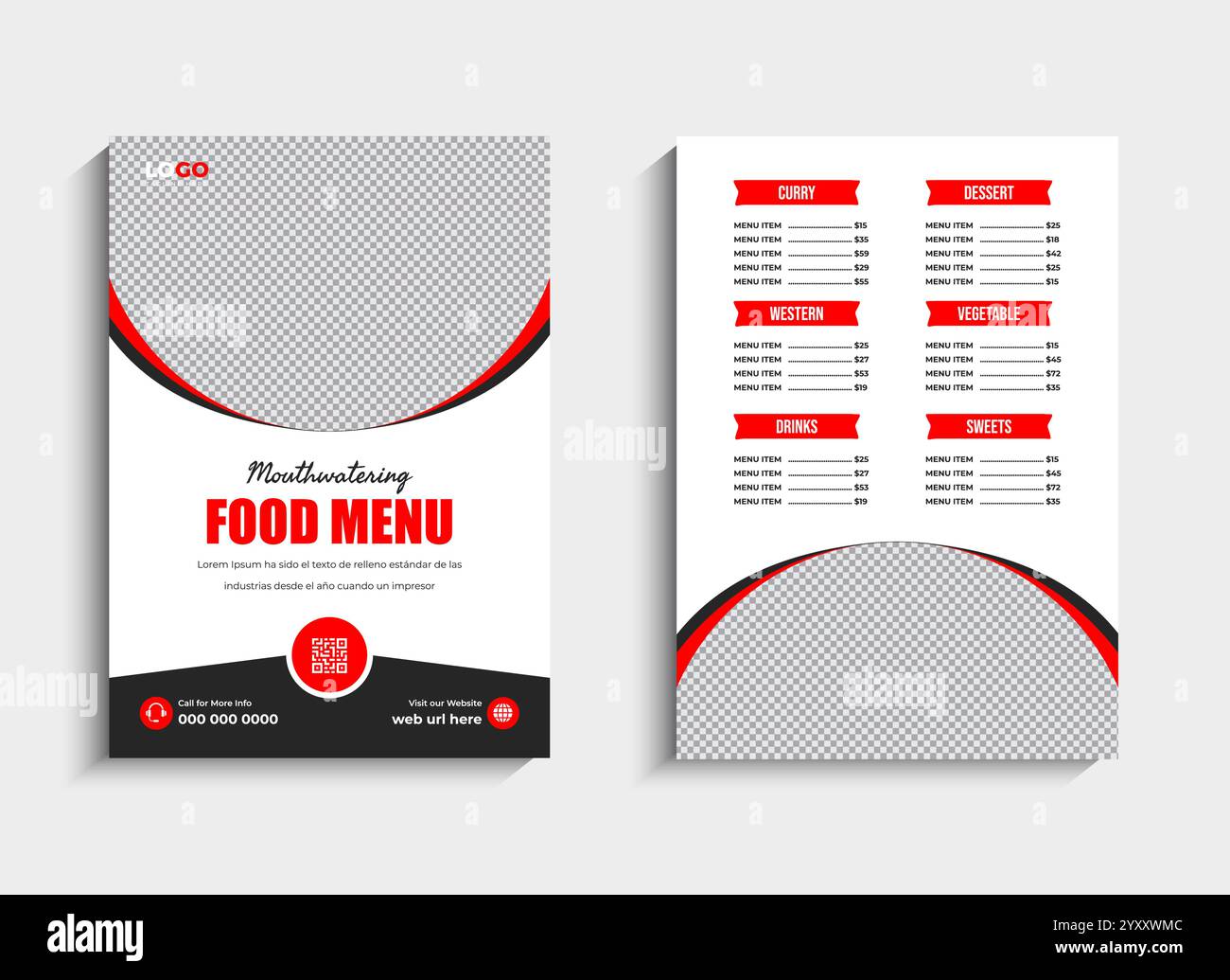 Progettazione di modelli per menu cibo creativo Illustrazione Vettoriale