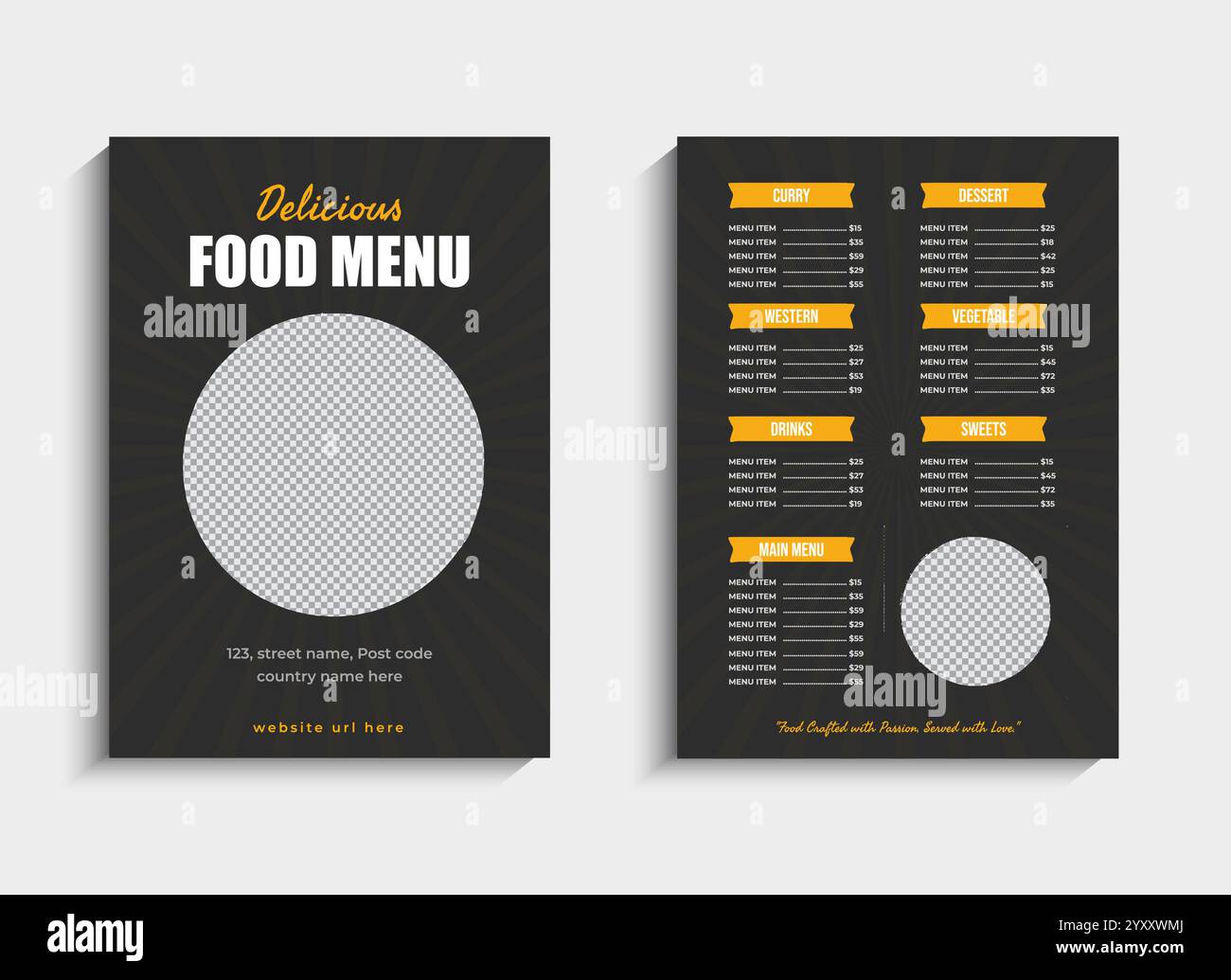 Progettazione di modelli per menu cibo creativo Illustrazione Vettoriale