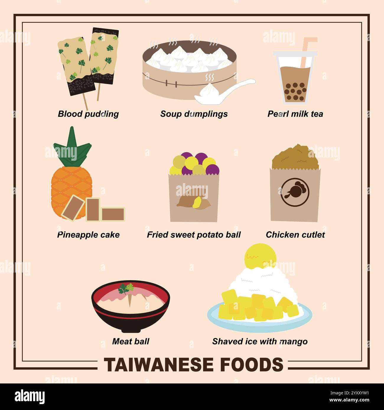 Collezione di cibi taiwannesi Illustrazione Vettoriale