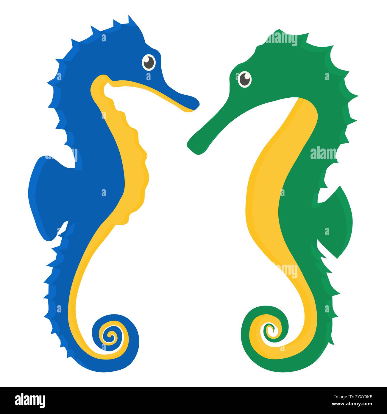 Vector di animali subacquei del cavalluccio marino. Carino elemento di animale cavalluccio marino. Cavalluccio marino blu verde. Illustrazione Vettoriale
