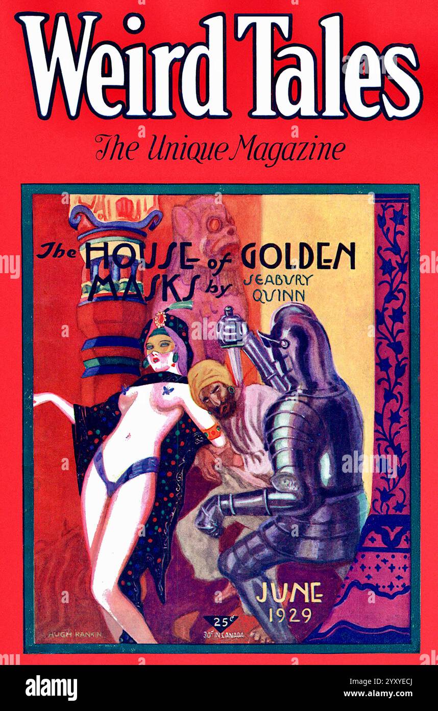 Copertina della rivista pulp Weird Tales (giugno 1929, vol. 13, n.. 1) con The House of Golden Masks di Seabury Quinn-Cover Art di Hugh Rankin -1929 Foto Stock