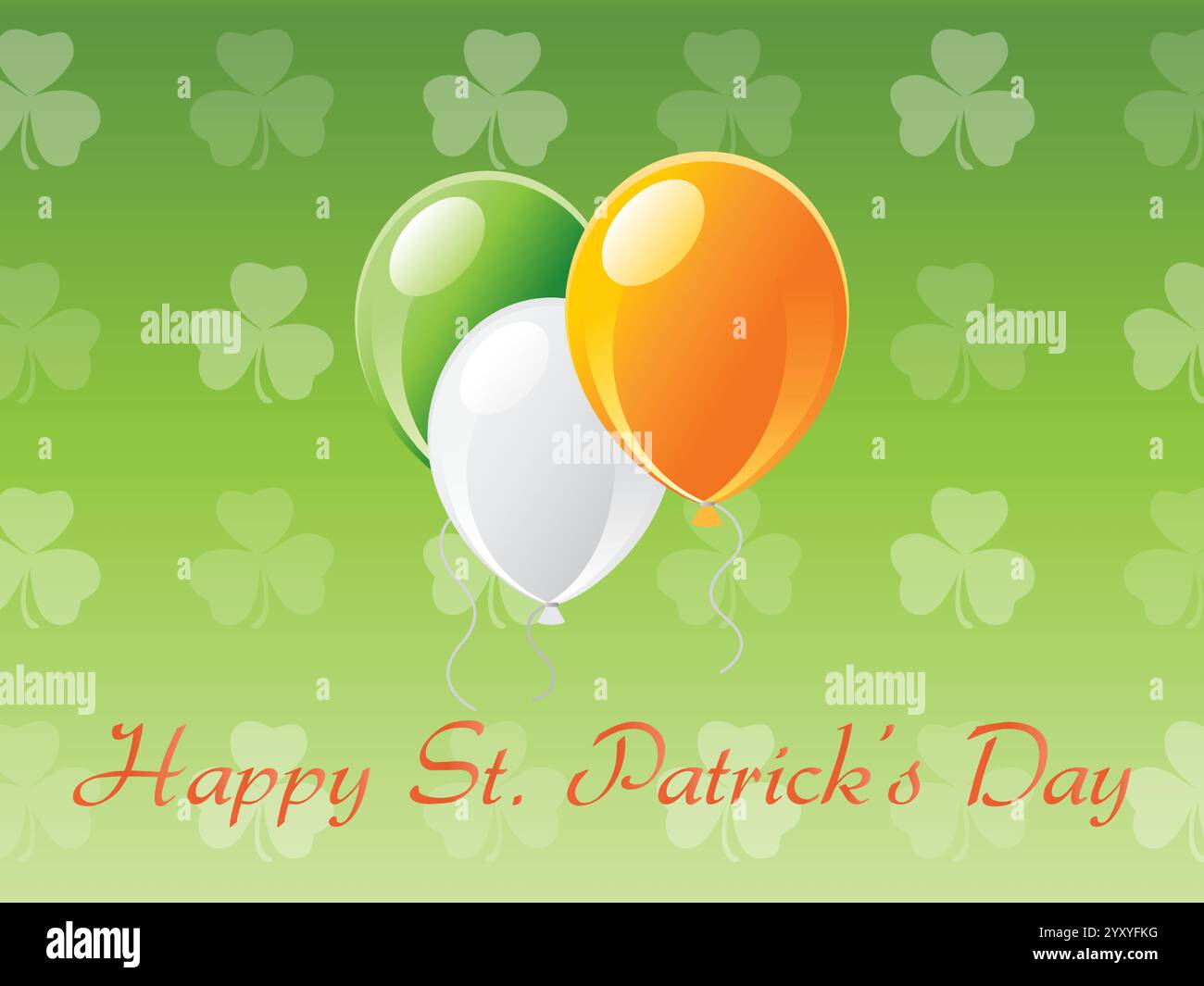 Sfondo verde con tre palloncini. I palloncini sono arancioni e bianchi. Il testo dice "buon giorno di San Patrizio". Shamrock Saint Patrick Day Rainbow Illustrazione Vettoriale