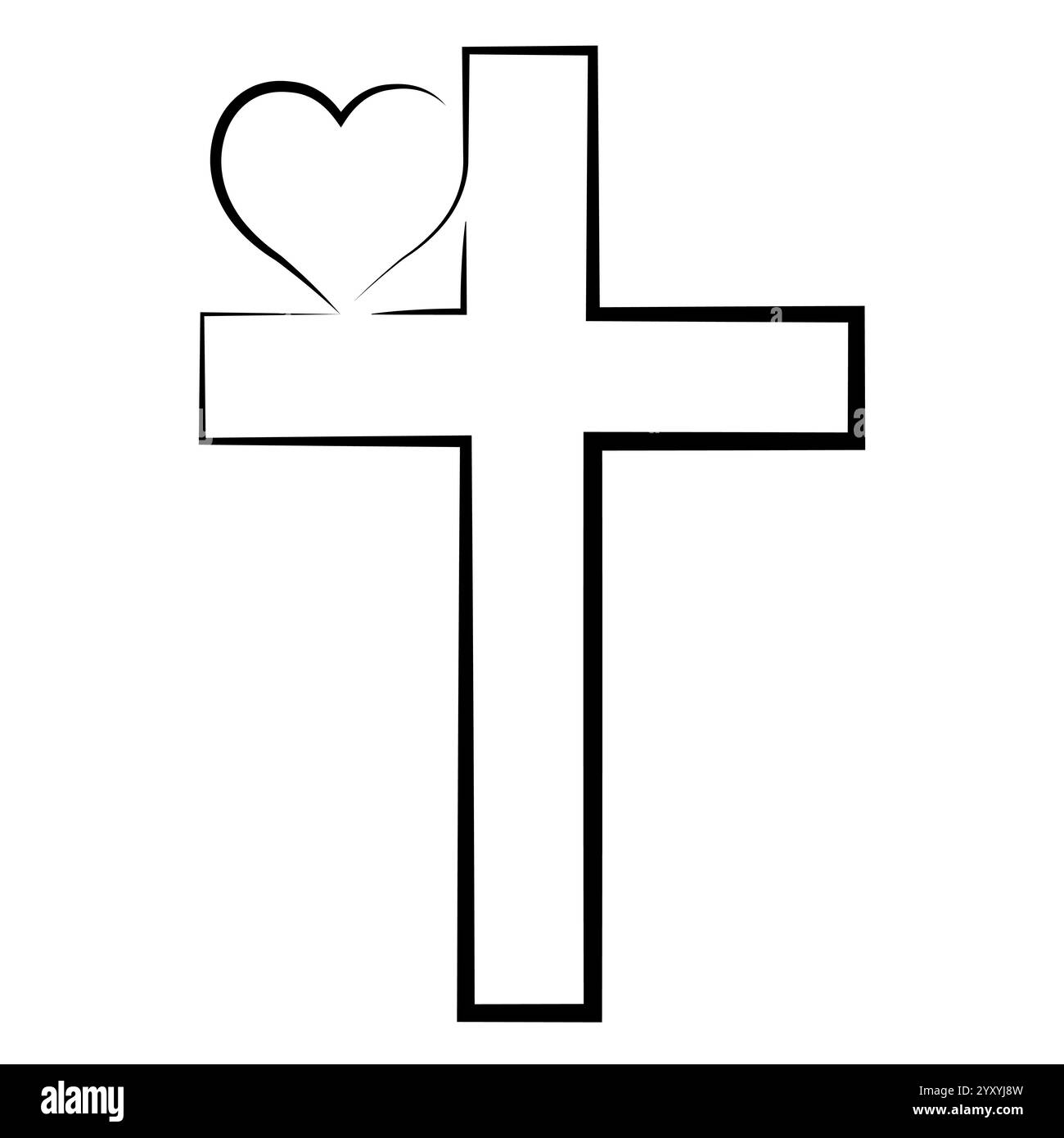 Cuore sulla croce cristiana, attraversare il cuore una linea amare dio Illustrazione Vettoriale