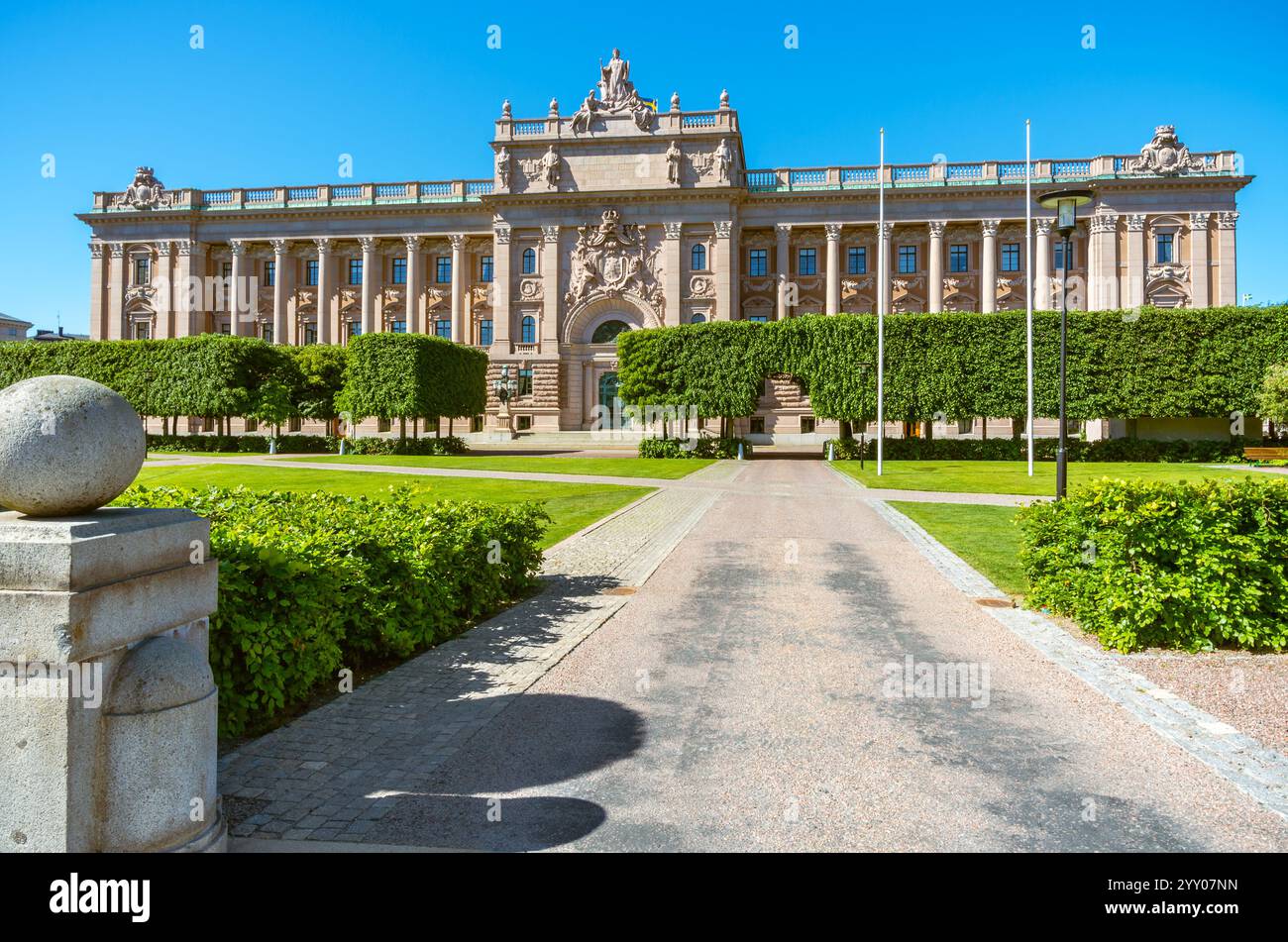 Vista dell'edificio del Parlamento svedese (Riksdag) a Stoccolma. Svezia Foto Stock