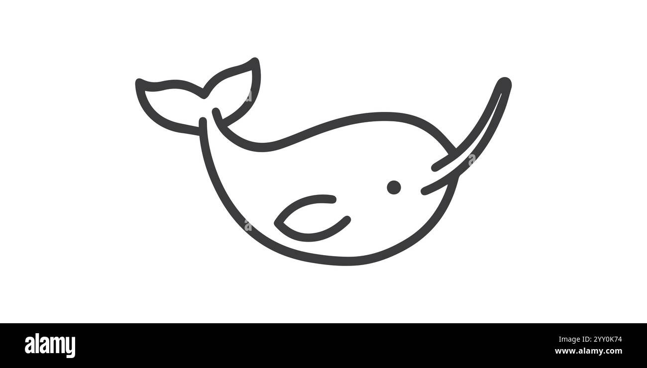 Icona contorno Narwhal vettoriale su sfondo bianco Illustrazione Vettoriale