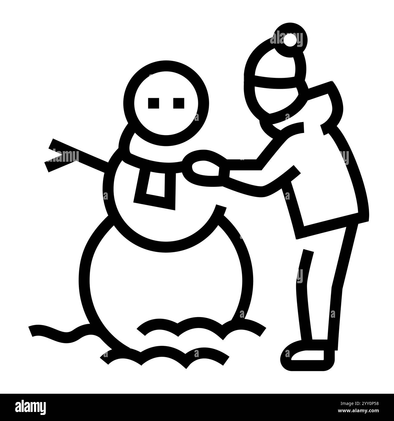 Ragazzo che scolpisce un'icona nera di un pupazzo di neve. Firma per pagina Web, app mobile, pulsante, logo. Pulsante isolato vettore. Traccia modificabile. Illustrazione Vettoriale