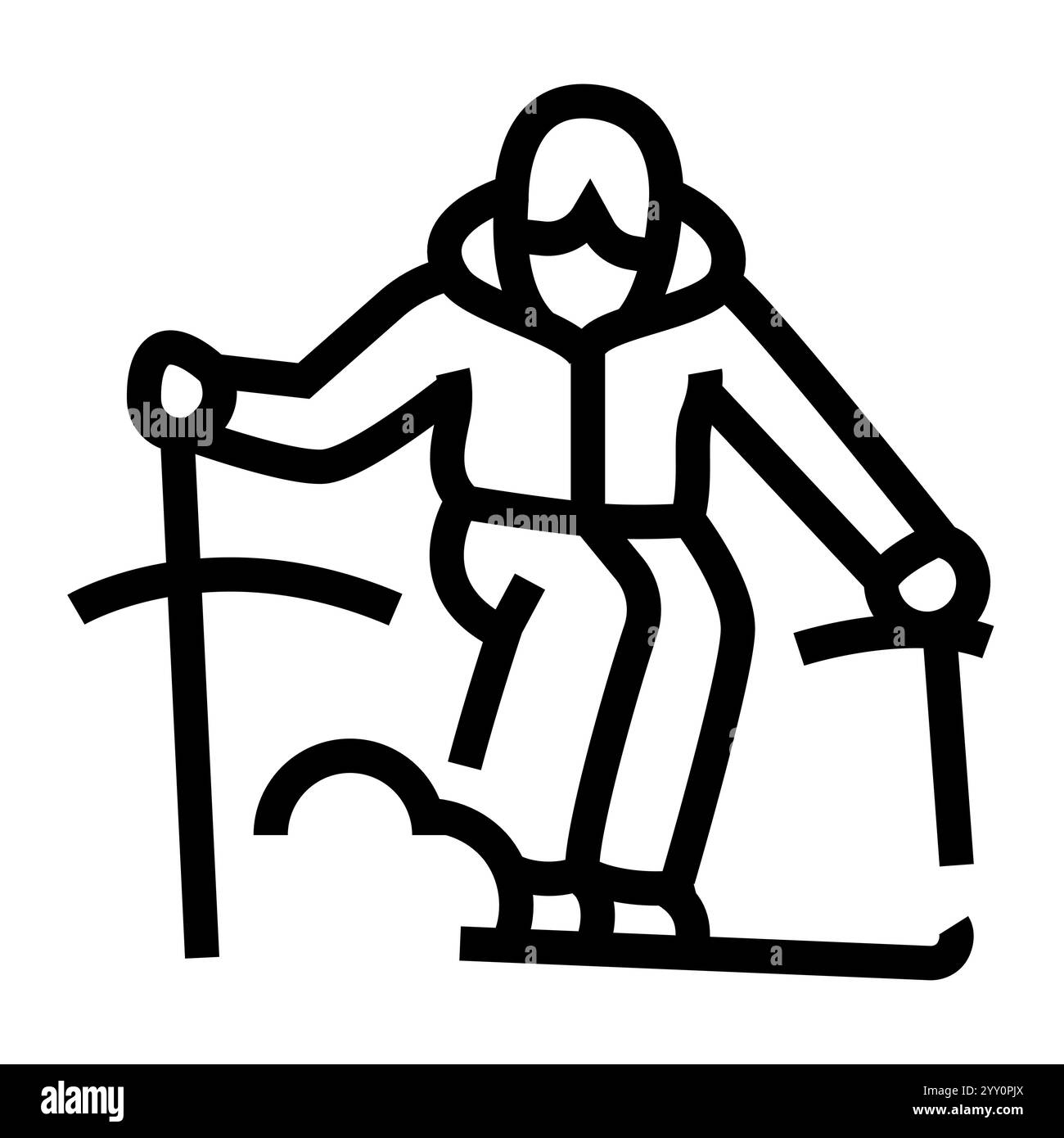 Icona nera della linea dello sciatore. Firma per pagina Web, app mobile, pulsante, logo. Pulsante isolato vettore. Traccia modificabile. Illustrazione Vettoriale