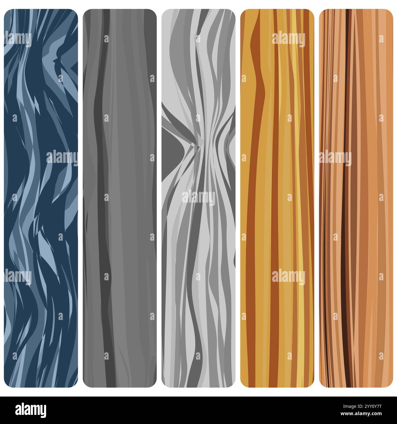 Cinque tavole di legno. Struttura in legno astratto vettoriale con design piatto. Illustrazione Vettoriale