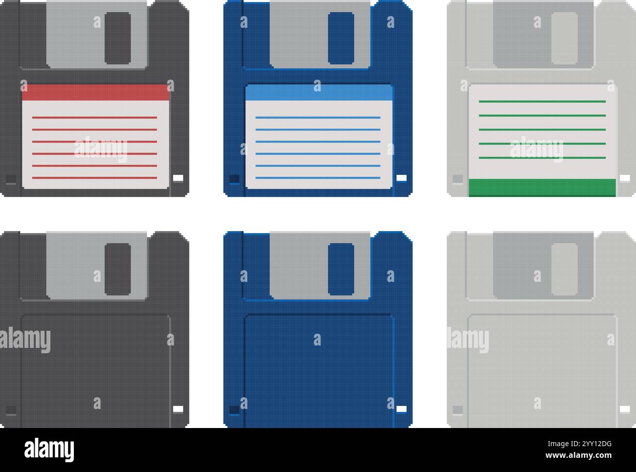 Illustrazione vettoriale dei dischi floppy in pixel art Illustrazione Vettoriale