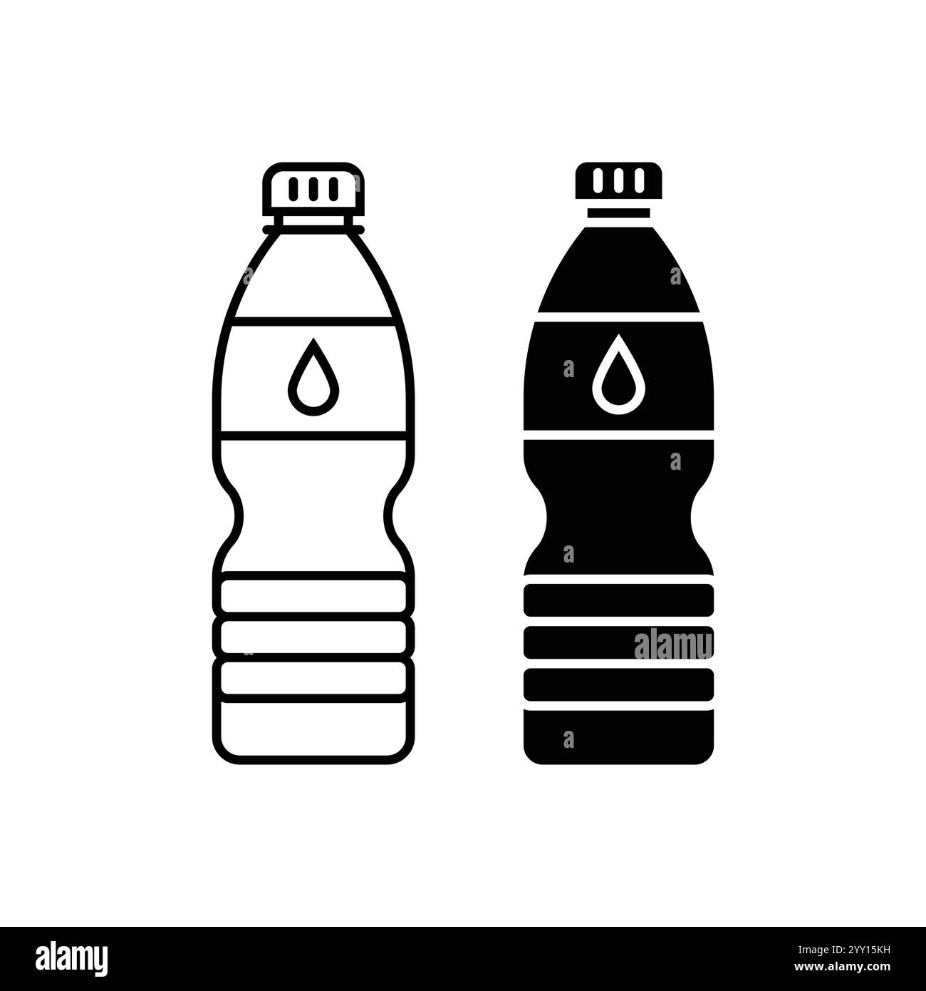 Set di illustrazioni con design vettoriale a icone in bianco e nero per flacone in plastica Illustrazione Vettoriale