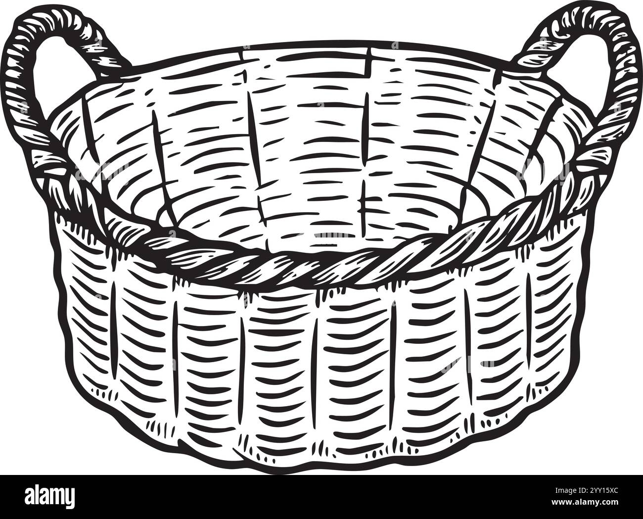 Disegno a linea del cestello in tessuto isolato su sfondo bianco. Illustrazione Vettoriale
