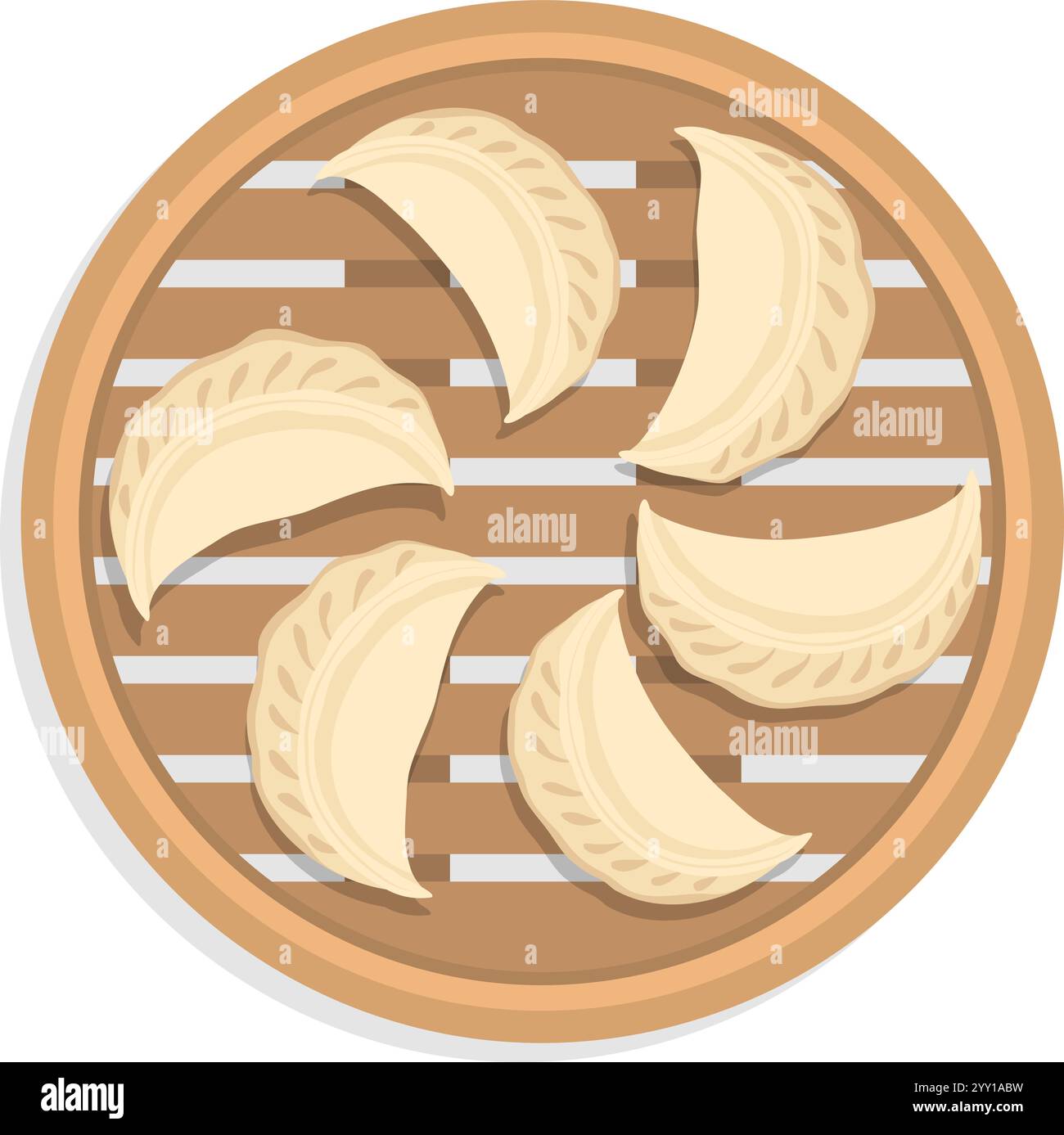 Cucina tradizionale cinese in un piroscafo di bambù, cucina asiatica, isolata su sfondo bianco Illustrazione Vettoriale