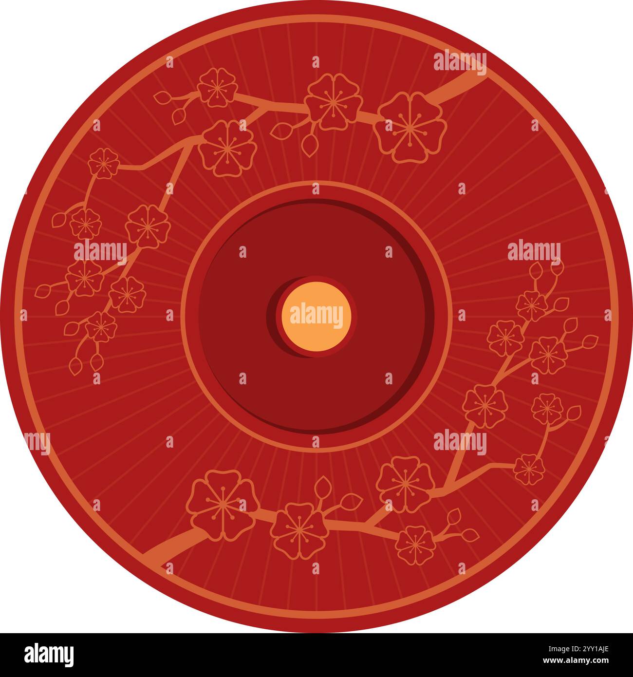 Coperchio decorato con caramelle cinesi, vista dall'alto, isolato su sfondo bianco, concetto culturale cinese Illustrazione Vettoriale